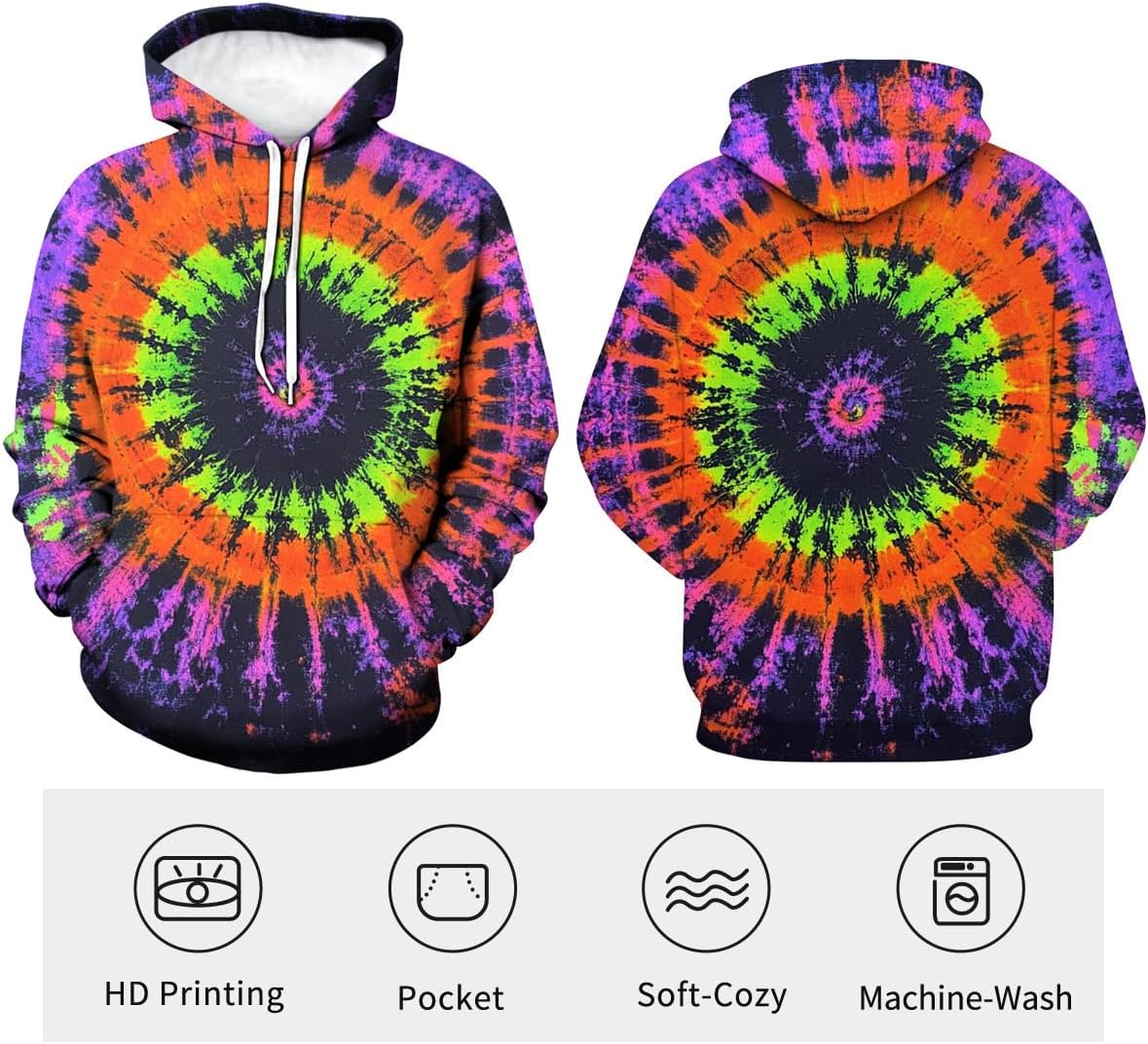 Psychedelic Tie-Dye Hoodie Unisex Pullover Sweatshirt with Vibrant Spiral Design - Image 6