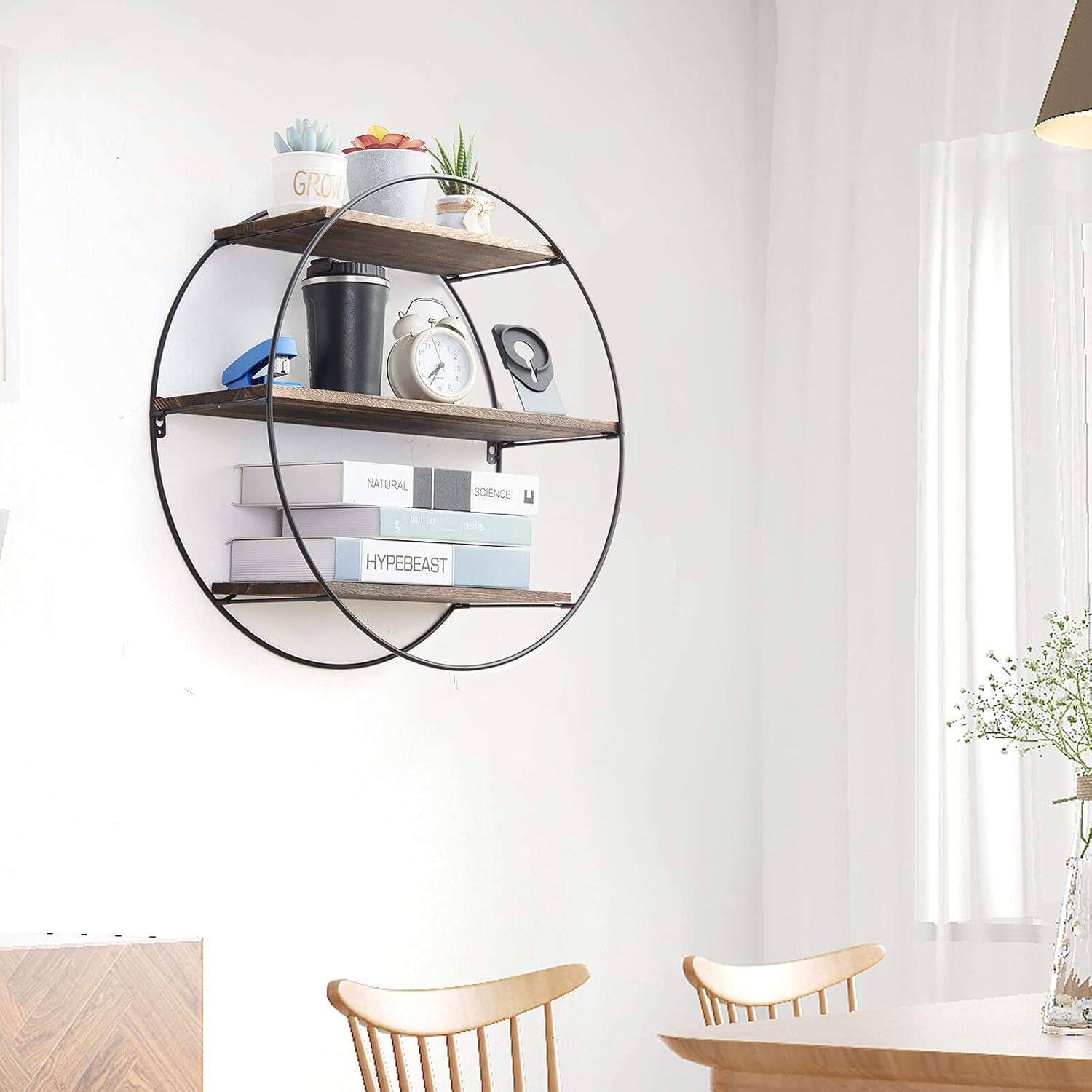 Hanging Storage Shelf Round Circular Wall Mounted 3-Tier Rack Decoration Black