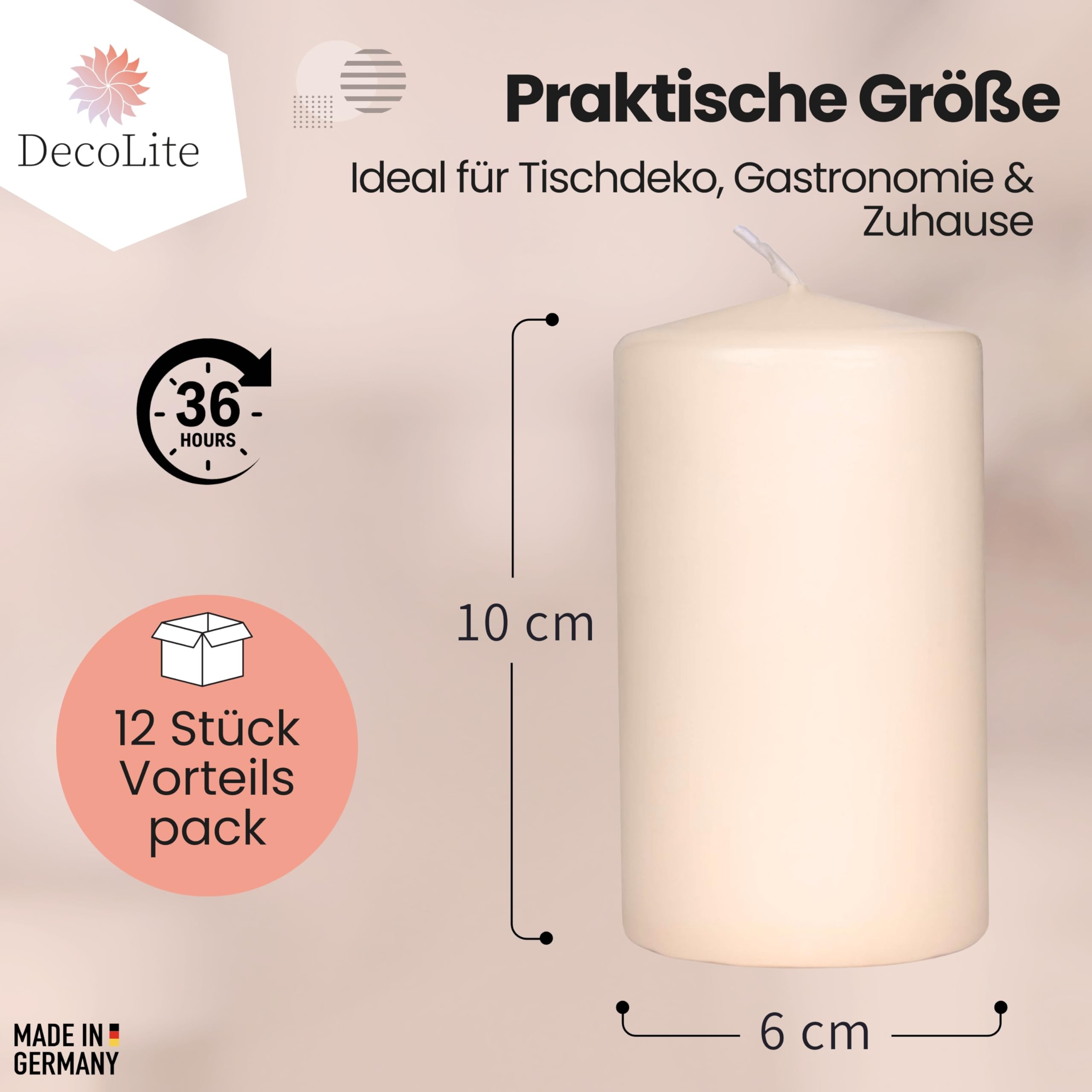 Velas de pilar (12 unidades, 100/60 mm, autoextinguibles, con certificación RAL, 36 horas de combustión, 100% fabricadas en Alemania, de Wenceslao), color blanco