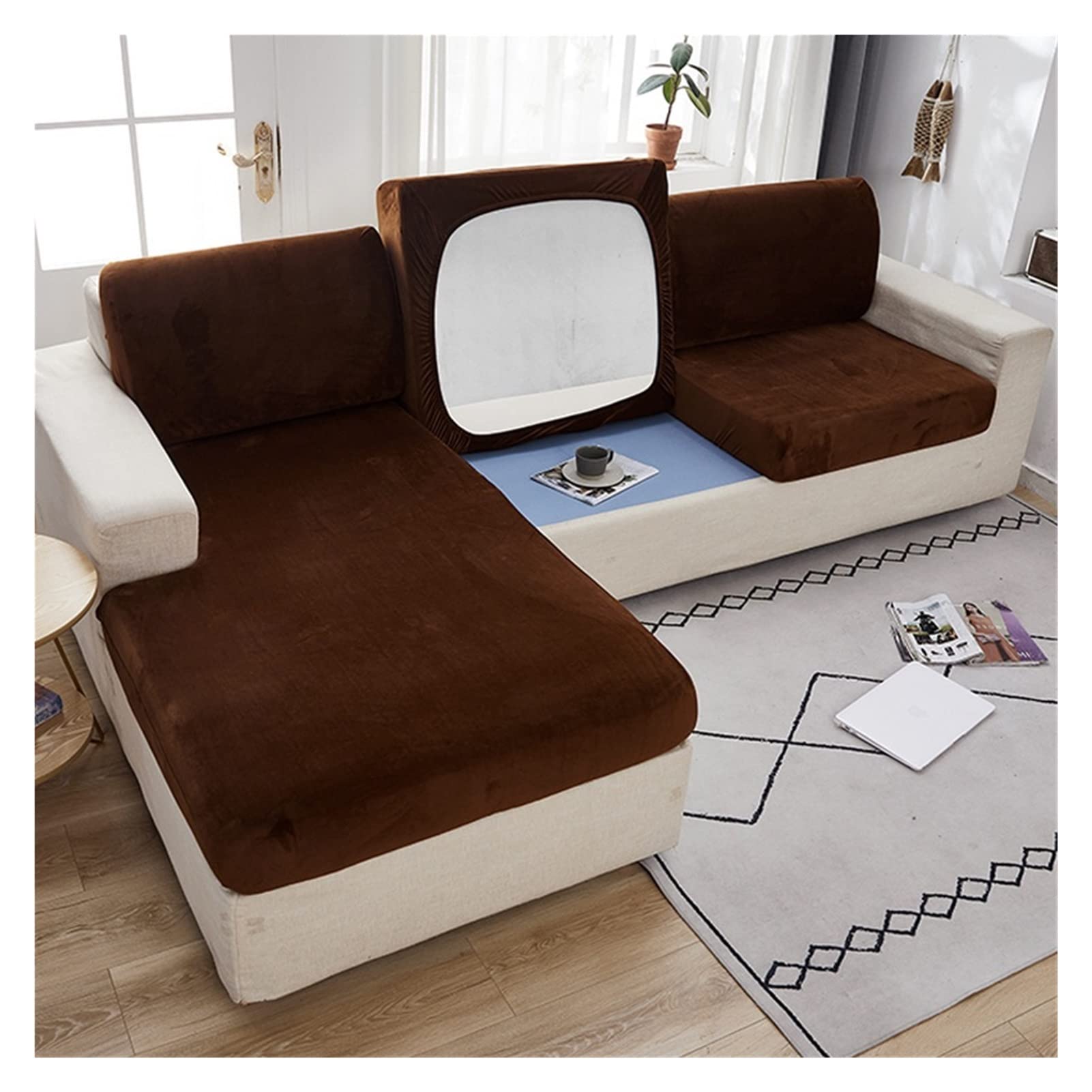 Sofa Cushion Covers, High Stretch Sofa Seat Slipcovers, Couch Cushion Cover Universal For 3/4/2/1 Seater Sofa Furniture Protector Non-Slip With Elastic Bottom ( Color : #33 , Size : 1 seat - X (65-95c