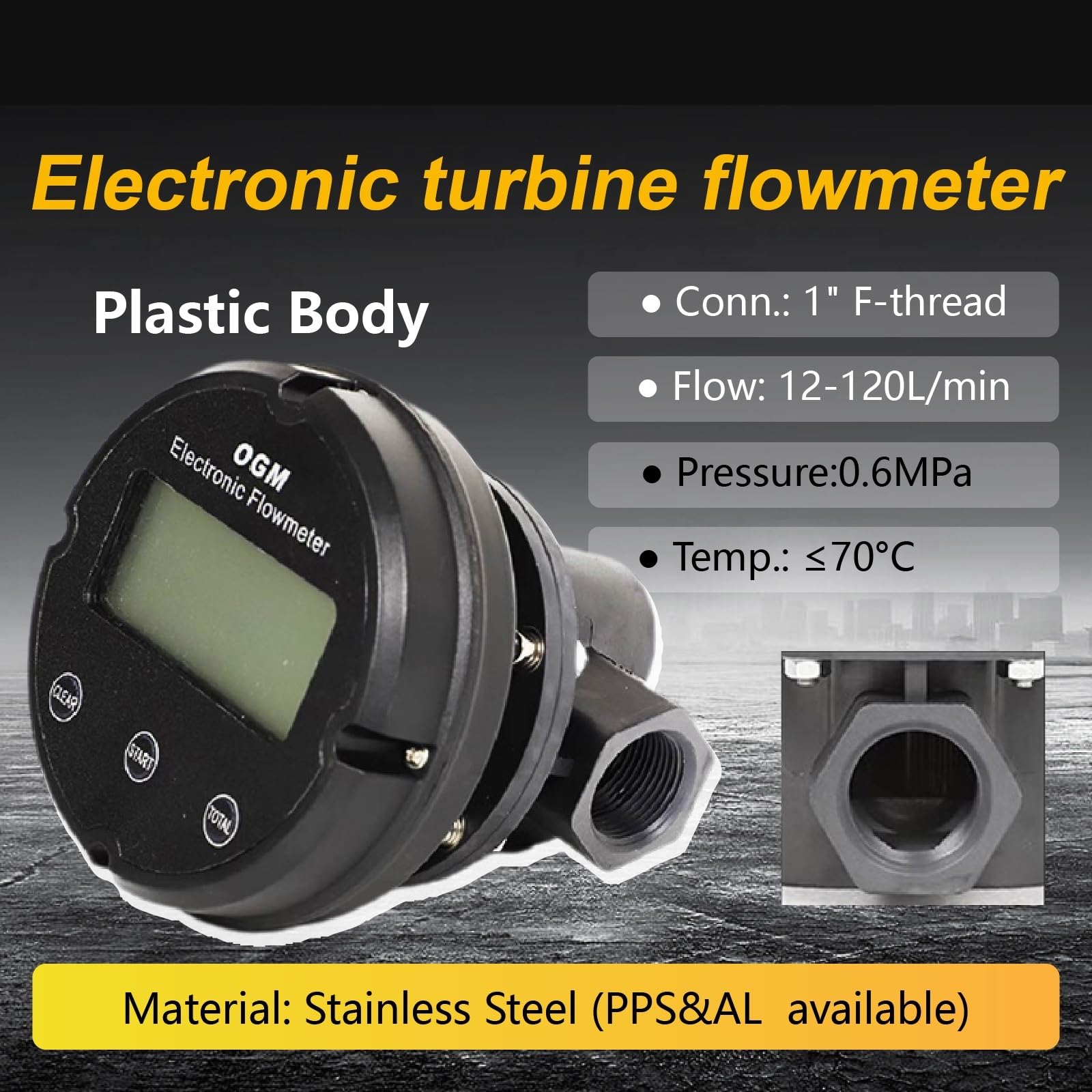 Medidor de Flujo de turbina electrónico Medidor de Flujo de Combustible Digital de plástico de 1 Pulgada Medidor de líquido Diesel de Alta precisión for Uso Industrial