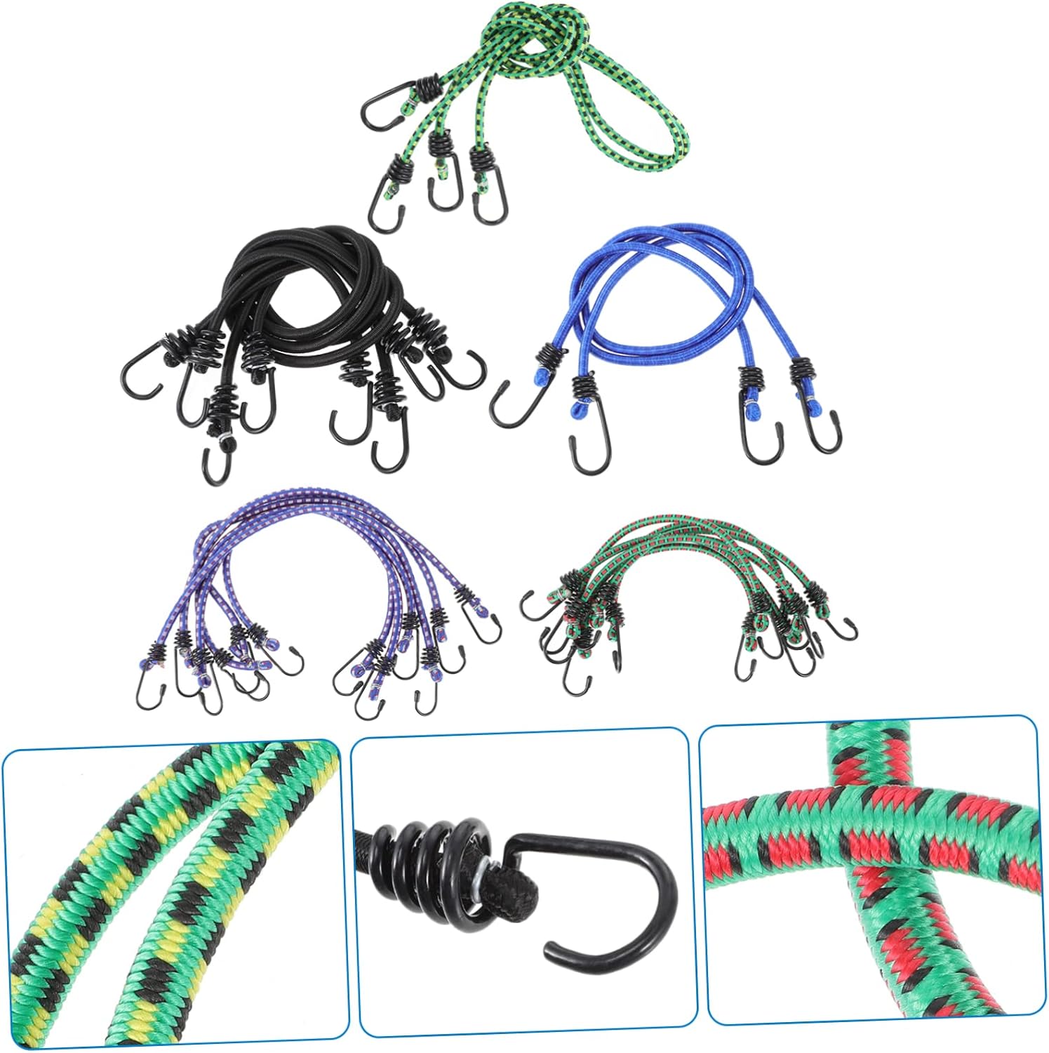 BESPORTBLE 20Pcs Heavy Duty Bungee Cord Bundle Assorted with Hooks for Cargo Travel and Home Decor Excellent Wear Corrosion Resistance Versatile Use for Binding and Decoration