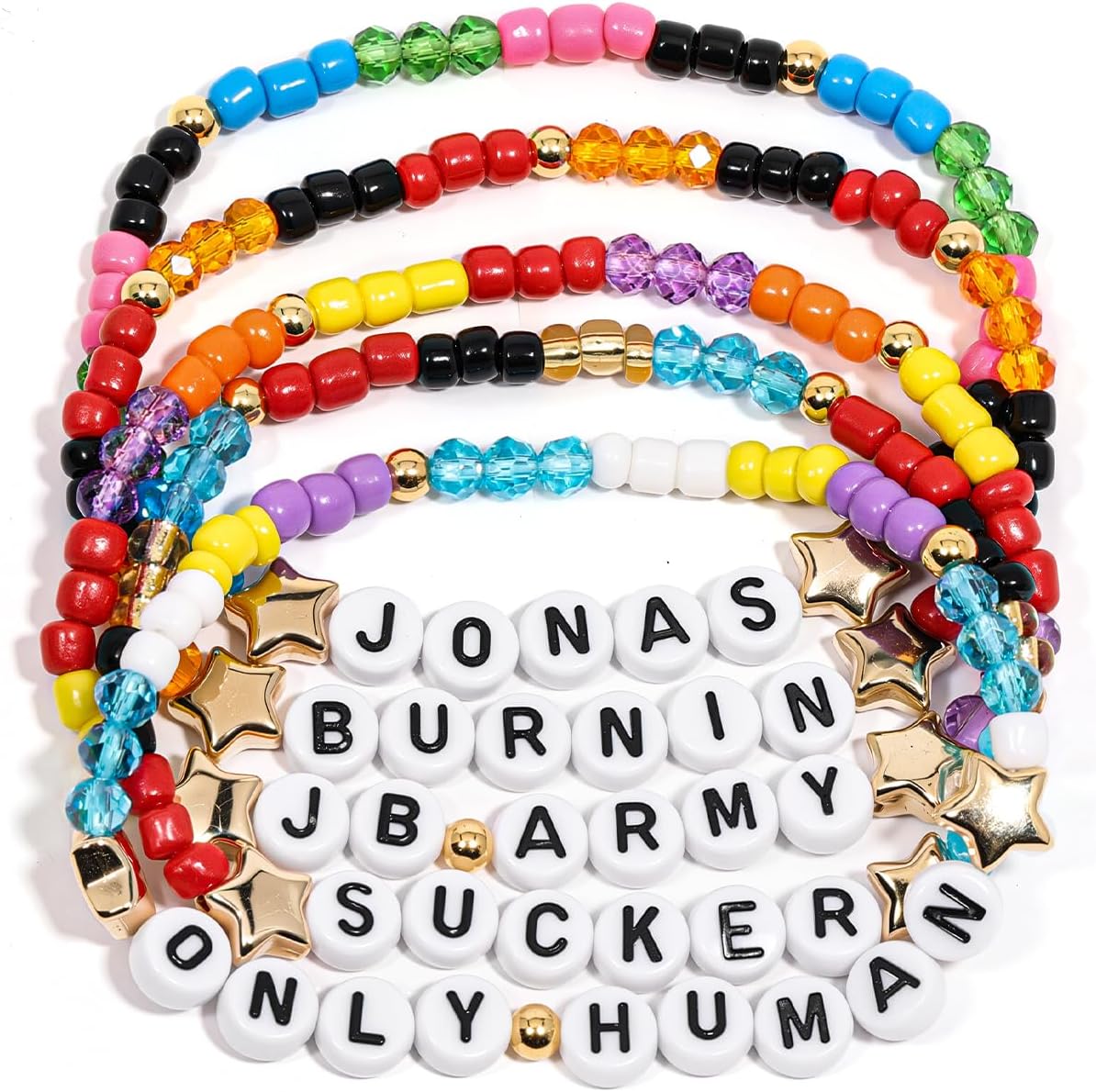 for jonas Merch Brothers Gifts Inspired Bracelets 5 Pcs Stackable Stretch Beaded Friendship Bracelets Concert Outfit Vinyl Poster Sticker Merchandise Gifts for Fans Women Birthday Christmas