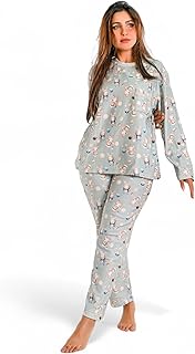 بيجامة شتوي حريمي قطيفة ناعمة بطبعة مرحة، طاقم تيشرت طويل وبنطلون مريح بخصر مرن، مثالية للنوم والدفا في ليالي البرد