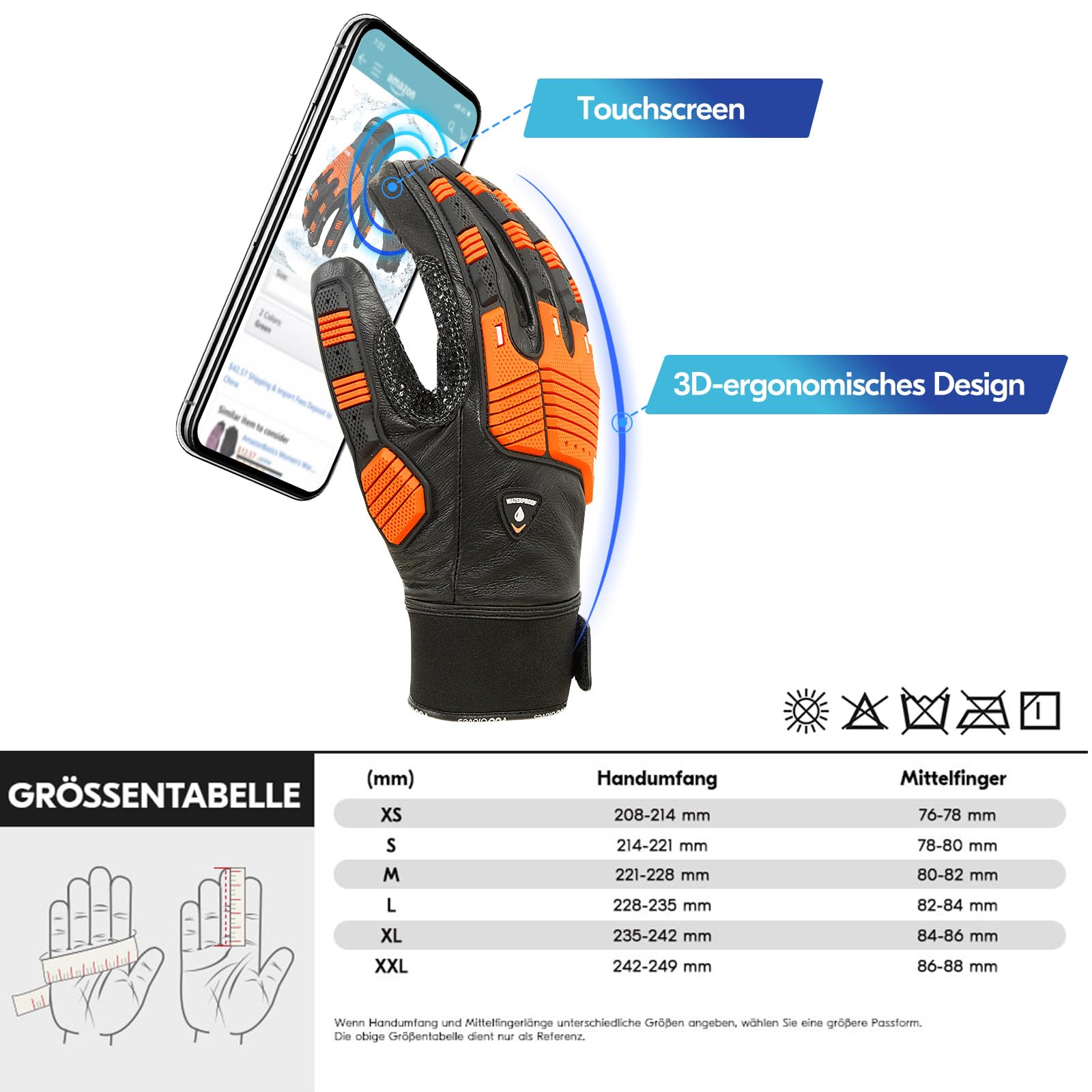 Vgo... Winter-Mechaniker-Handschuhe, Sicherheitsarbeitshandschuhe für Kühllager oder Gefrierschrankn, Wasserdicht, Futter, Verringerung von Stößen und Vibrationen, -20℃/-4°F (CA7722FLWP,L,Schwarz)