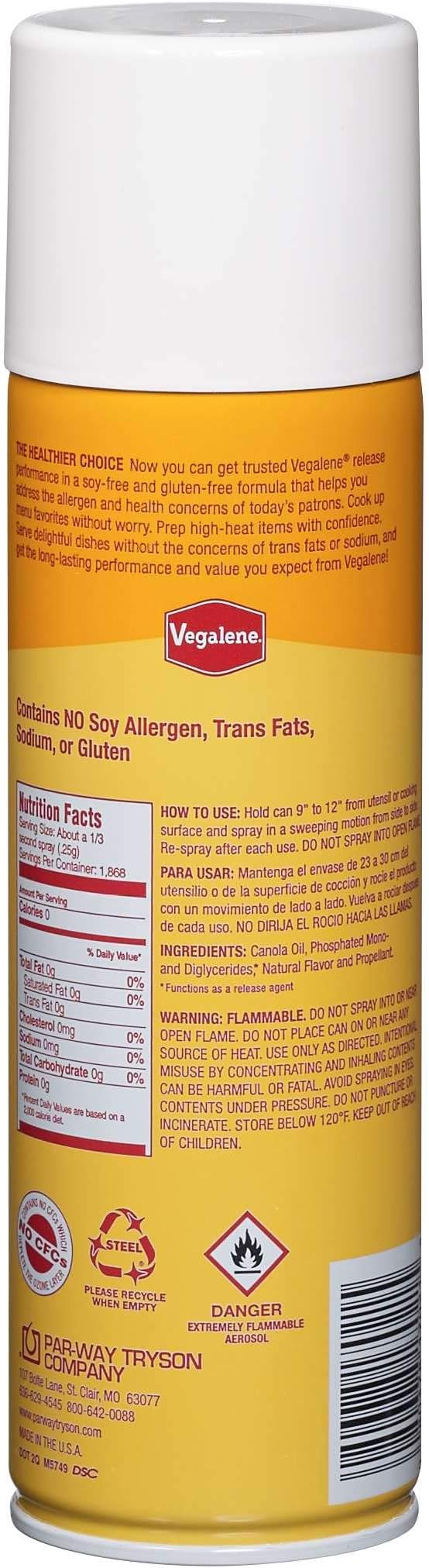 Vegalene Allergen Free Food Release Spray 16.5 Oz (6 Pack)