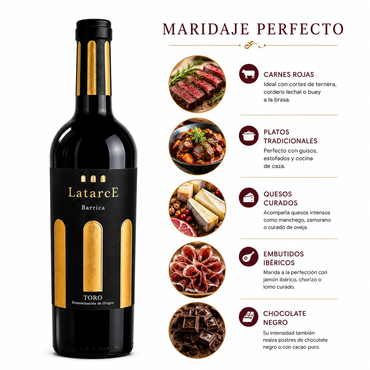 Latarce | Vino Tinto Barrica D.O. Toro 100% Tinta de Toro | 9 Meses Roble Francés y Americano | Botella 75cl Caja de Madera | Ideal para Regalo