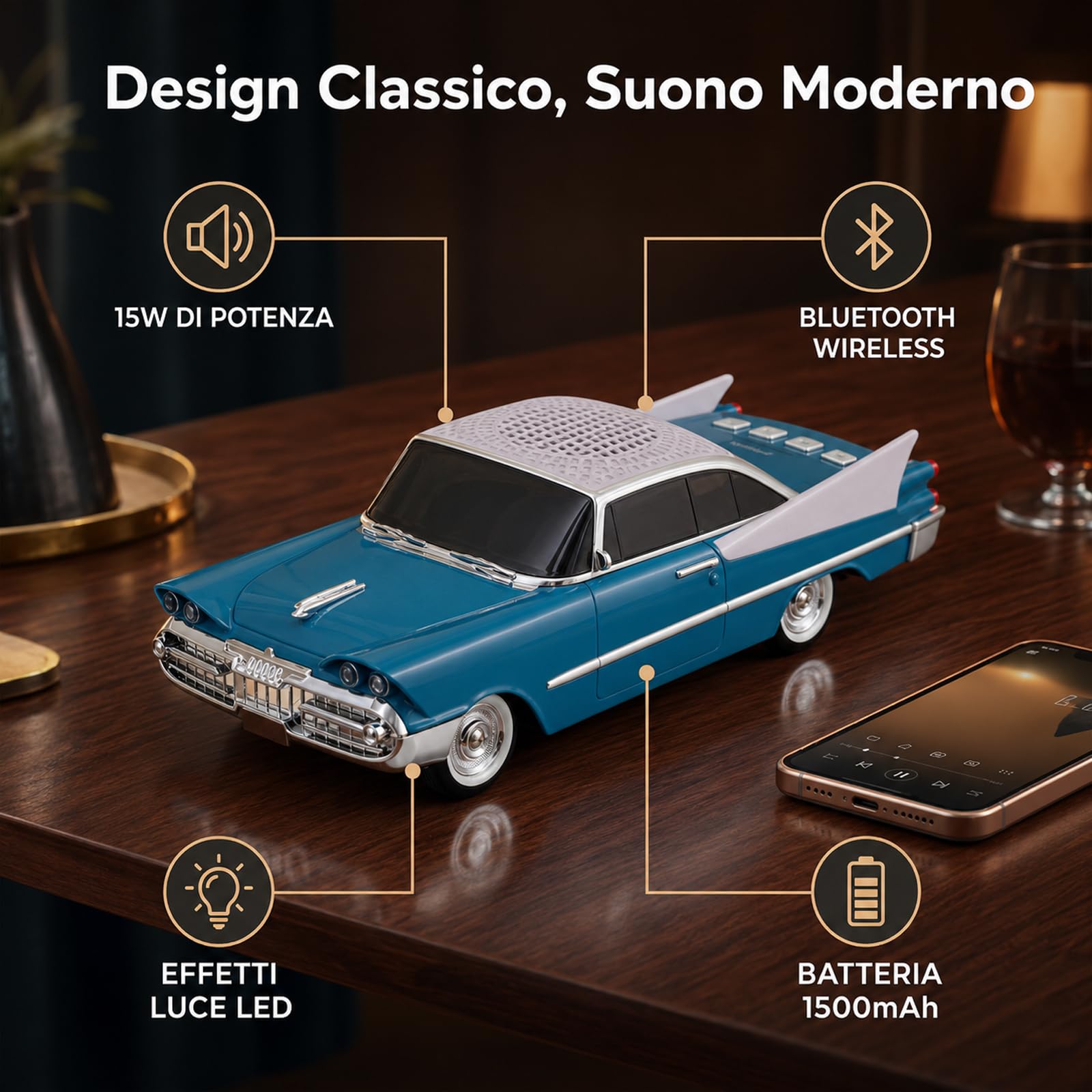 Doni Bomboniere Haut-parleur Bluetooth pour voiture, vintage, rétro, portable, sans fil, Bluetooth 5.0, stéréo, TWS, USB, carte TF, AUX, mini enceinte audio pour la maison, les voyages, les fêtes