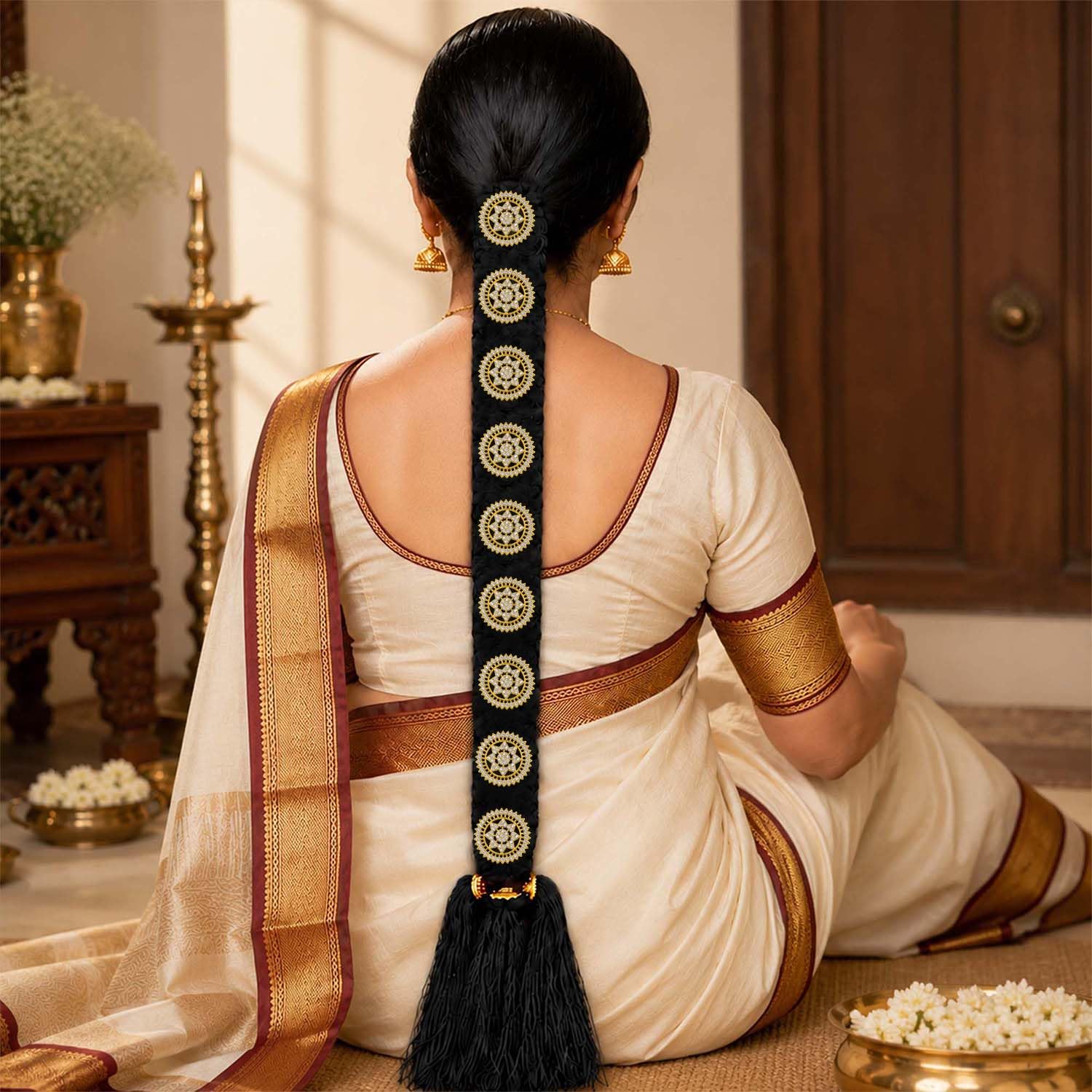 VAMA Fashions Bridal False Hair Choti Jada billalu Set of Kunjalam Bharatanatyam Kuchipudi Marriage Readymade Traditional Kunjalam jadai billai set for Women-image-25