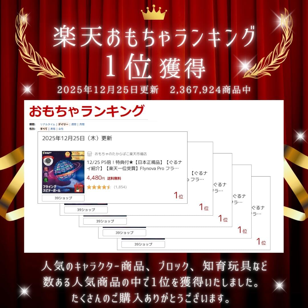 【日本正規品】Growder公式 フライングボール スピナーボール LED搭載 高耐久性 PL保険付き 誕生日 プレゼント おもちゃ 男の子 女の子 (ブルー) - 2