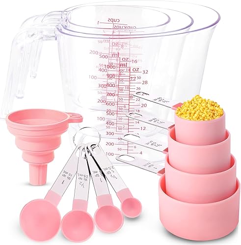 Miniatura 8 de Recogwood Juego de 12 tazas y cucharas medidoras, tazas medidoras de líquidos anidables, tazas medidoras con mango de acero inoxidable, cucharas