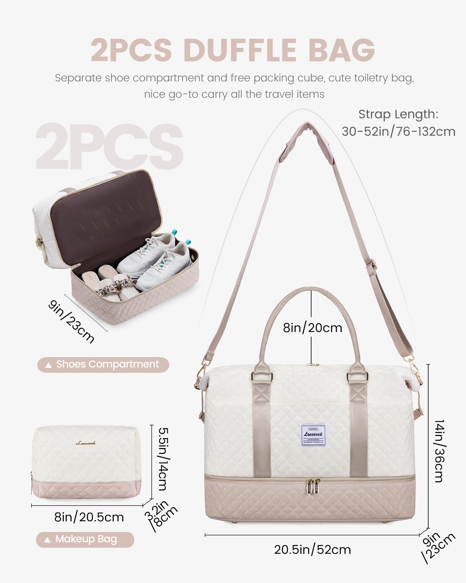 LOVEVOOK Reisetasche Damen Groß Sporttasche mit Schuhfach Handgepäck Tasche für Flugzeug Weekender Travel Duffle Cabin Bag Women Carry On Luggage Kliniktasche Geburt Set für Gym Strand Sauna Camping