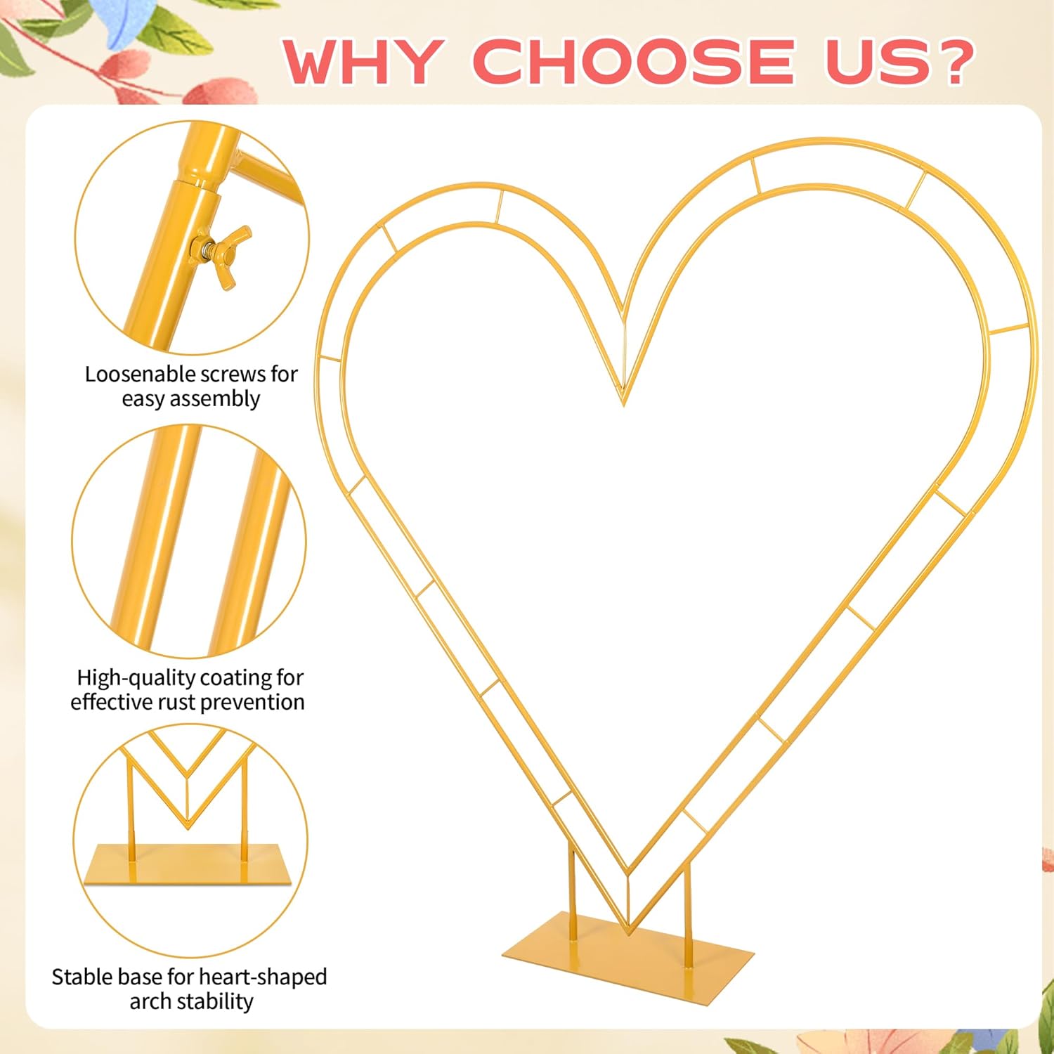 7FT Metal Double Heart Arch Stand for Proposal Heart Balloon Arch Wedding Arch Frame for Ceremony,Valentine's Day,Engagement,Birthday Party Decor (Gold)