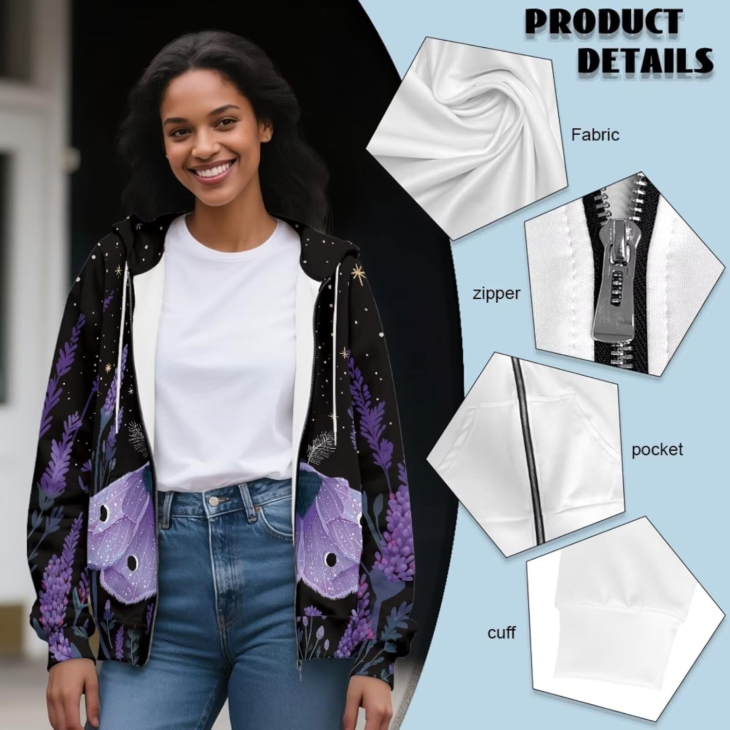 Women's Butterfly Hoodie Casual Hoodies Soft Tops Hooded Sweatshirts Long Sleeve Hoodies Jackets