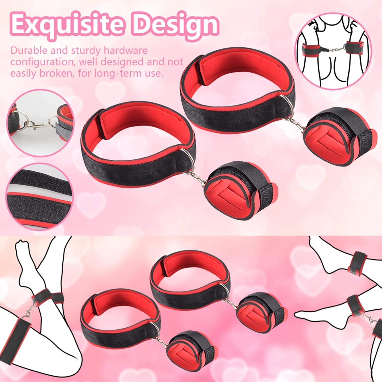 cavigliere in nylon Love Accessorio strumento di controllo per mani e piedi (nero e rosso)…