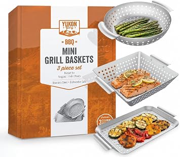 Yukon Glory 3-Piece Mini Grill Basket Set, Stainless, Square and Round