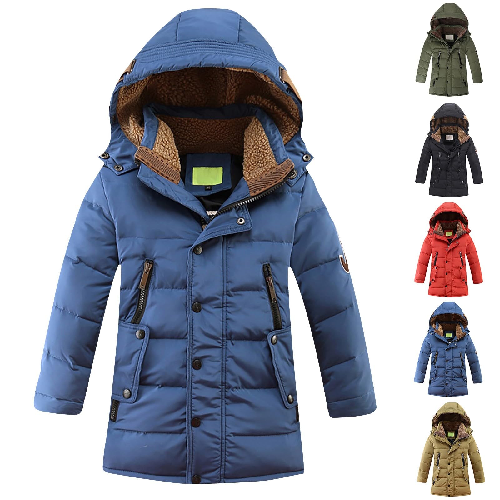 Chaqueta de plumón de invierno para niños, con capucha y forro polar, abrigo acolchado cálido para niños, abrigo informal para la escuela