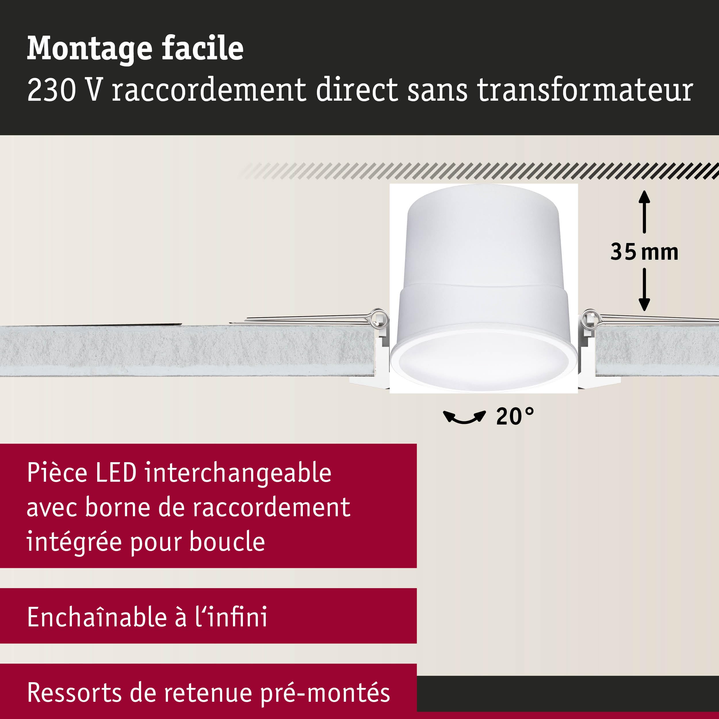 Paulmann 92467 Spot encastré LED Base Smart Home Zigbee kit de base orientable rond 230V 3x4,9W 3x420lm gradable 90 mm Acier brossé Métal RGBW+