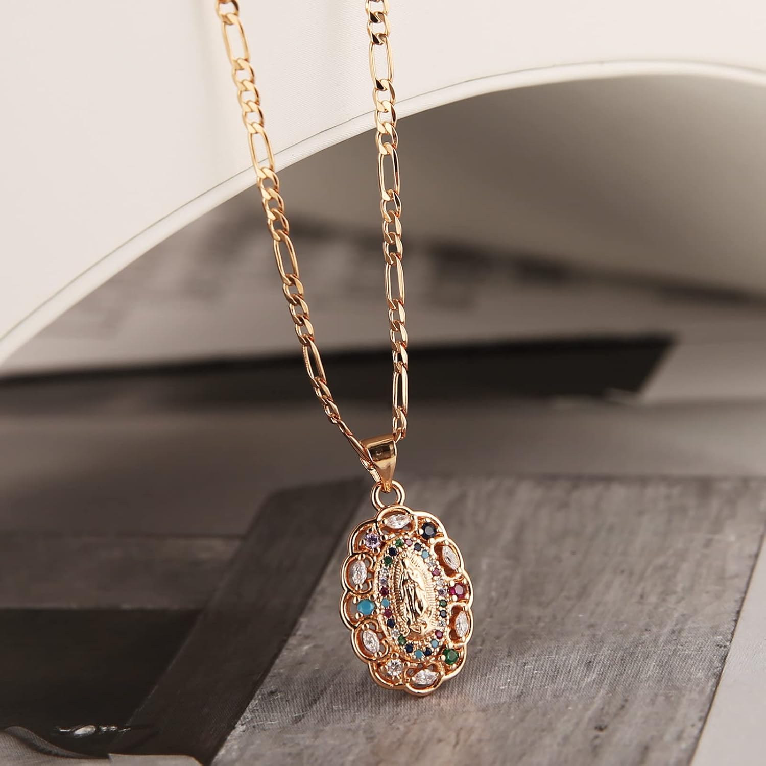 HZMAN 14K Gold Plated Virgin Mary Prayer Necklace Our Lady of Guadalupe Amulet Pendant for Women Jewelry Gift - Image 5