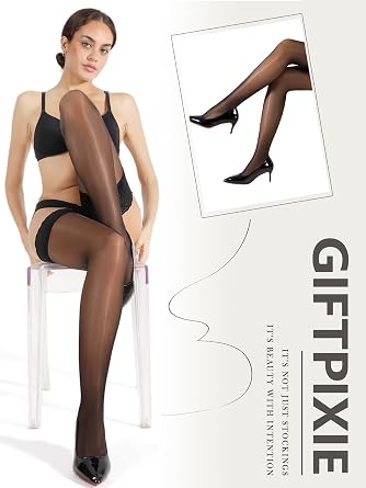 Silk Thigh High Stockings for Women, Shiny Reinforced Lace Top Tights with Anti-Slip Silicone, Sexy Sheer Lingerie