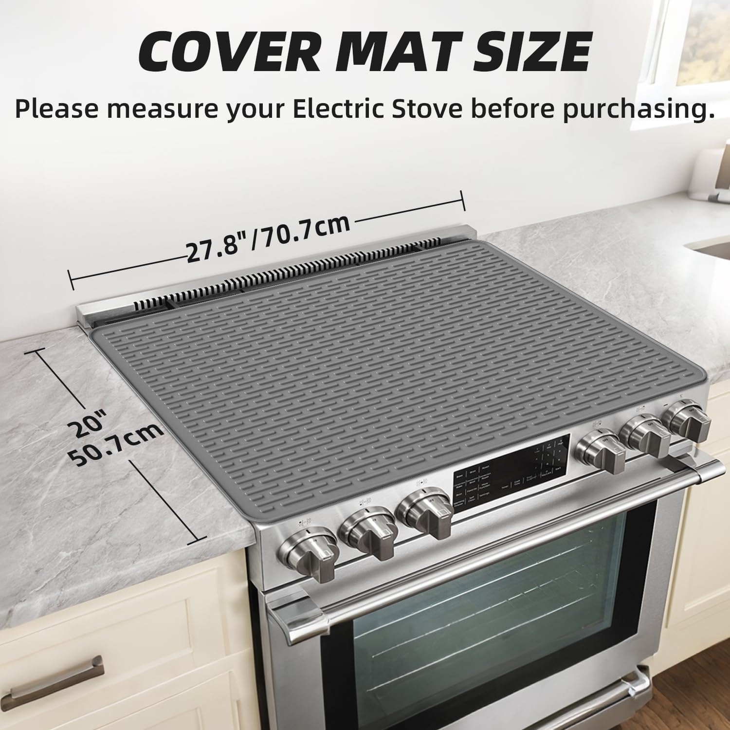LOPNUR Housse de protection en silicone pour cuisinière électrique, 71,1 x 50,8 cm, tapis de protection antidérapant et résistant à la chaleur pour cuisinière électrique, plaque de cuisson à induction