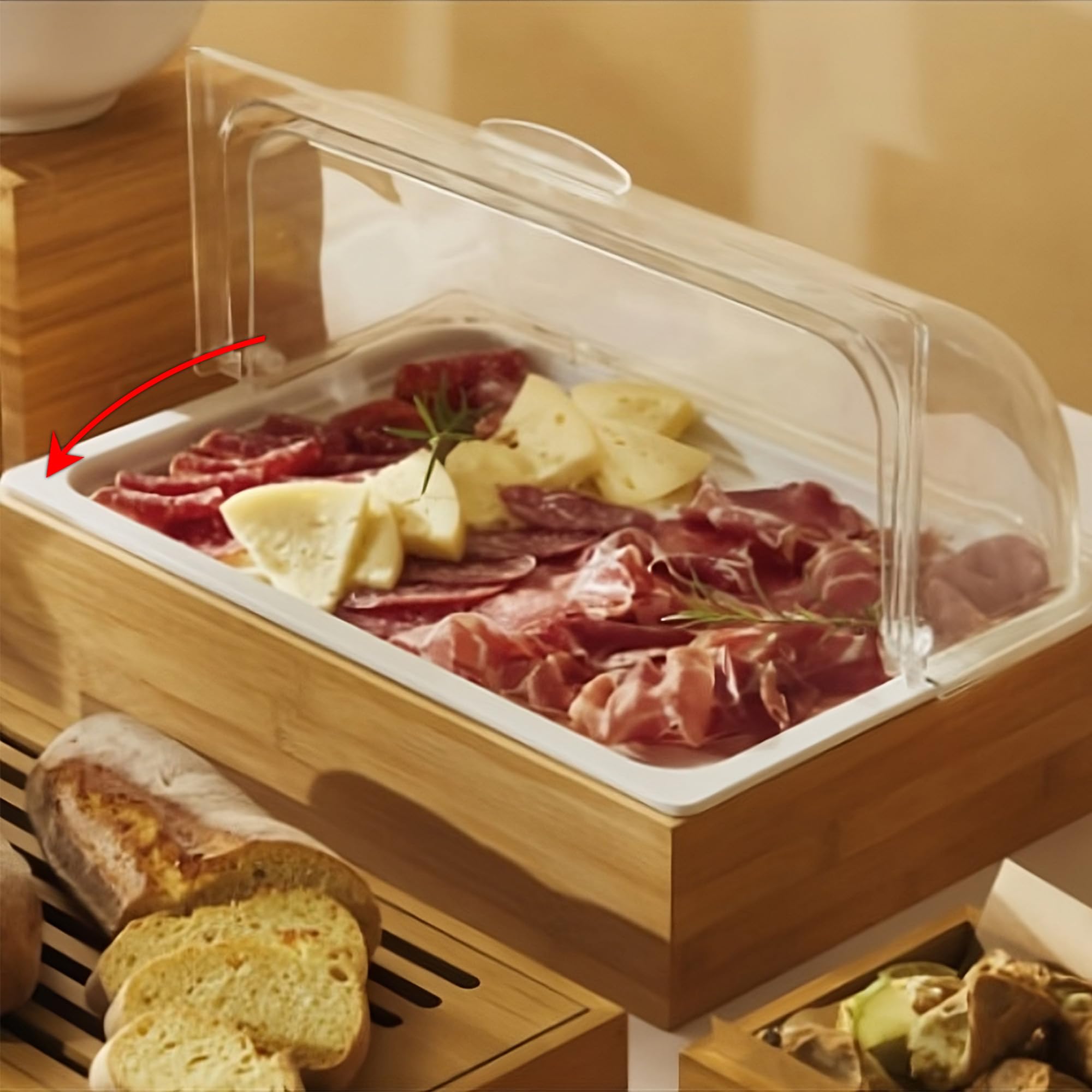 Vassoio Ambra per Buffet Colazioni Salumi Formaggi | Melamina, Bianco, 41,5x28x6 cm | Lavabile in Lavastoviglie, Termoresistente, Resistente a Oli e Grassi | Ideale per Hotel B&B Catering (2)