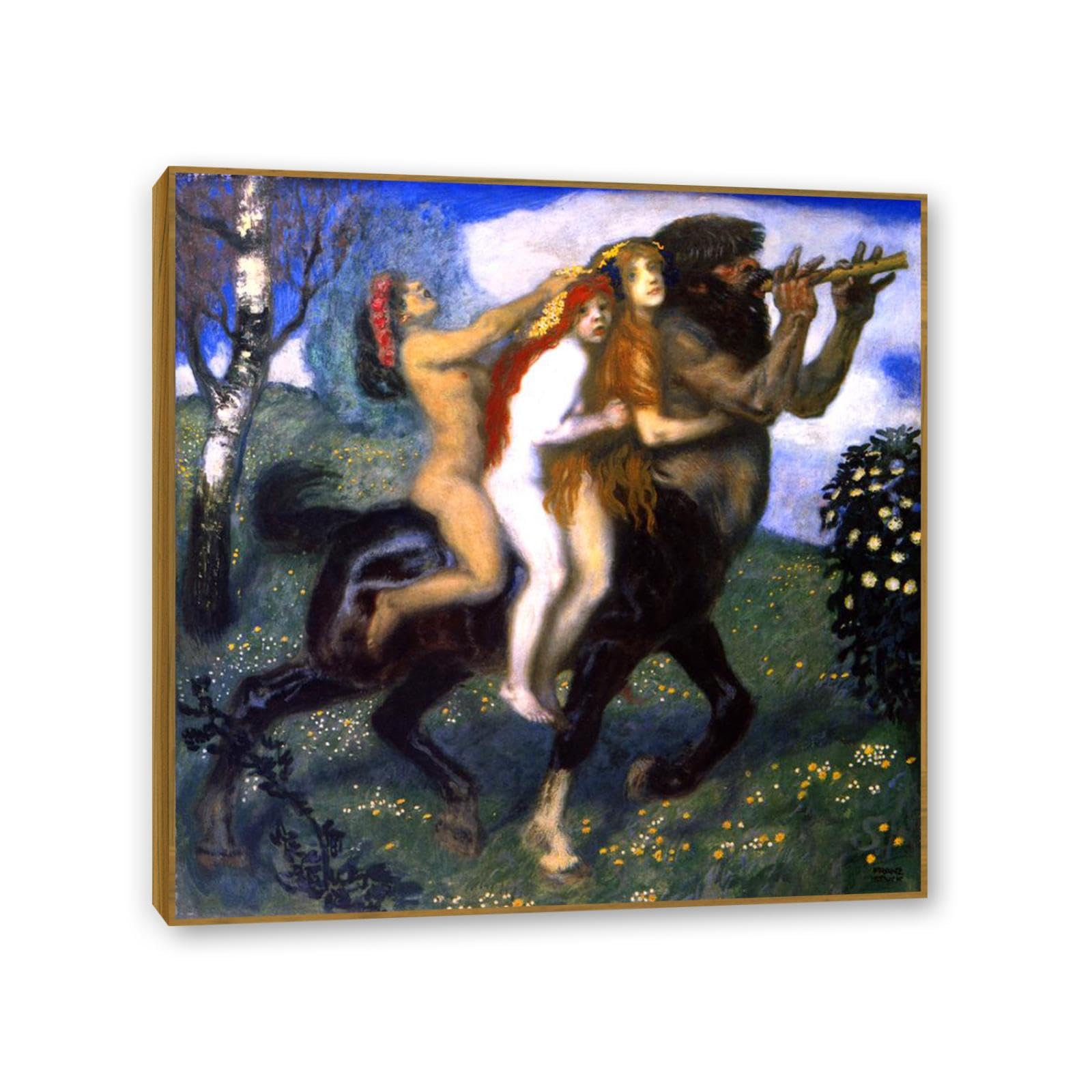 Hau3sh3a Franz von Stuck Wall Art Print The Ride Famous Giclees Franz Stuck Picture Artwork Wall Decor for Living Room Bathroom Office 30x30cm(12x12in) Teak frame