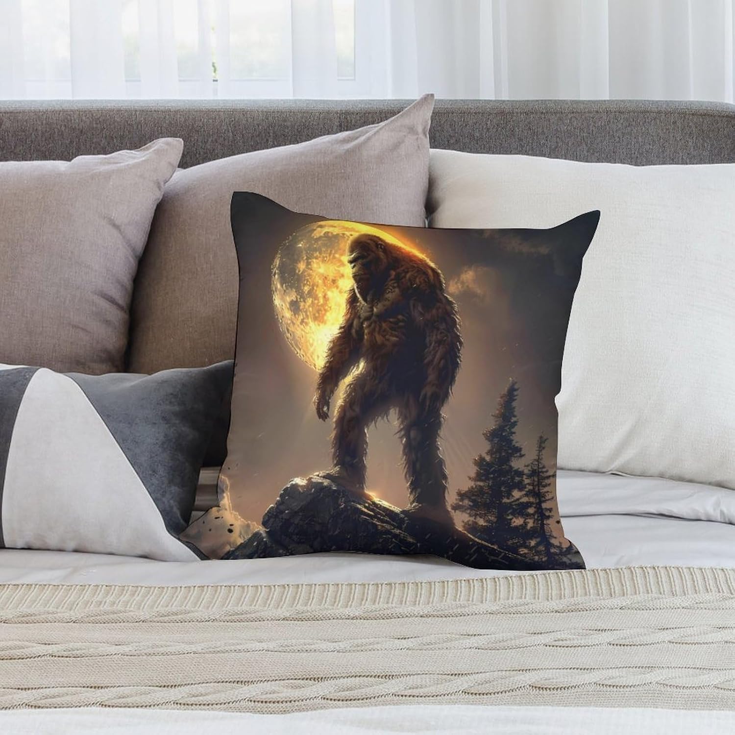Bigfoot Moon Sasquatch Printed Throw Pillow Case 4 Pcs Soft Pillowcases Pillows Covers Sofa Bed Decor 12/14/16/17/18/20/22/24/32 Inches