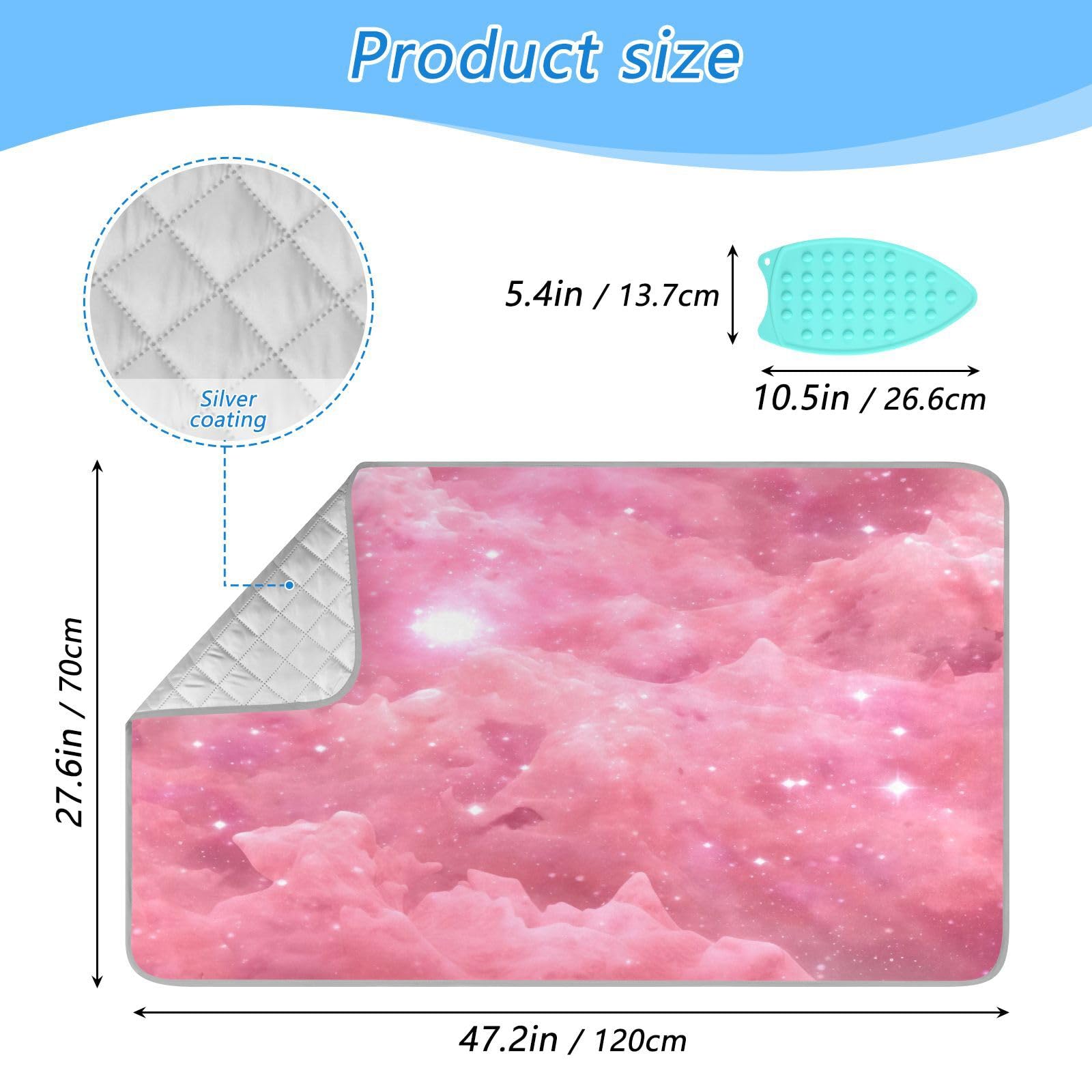 GOODOLD Galaxy Pink Ironing Mat Portable Travel Ironing Pad for Washer,Dryer,Table Top, Iron Board Alternative Cover, Large Heat Resistant Ironing Blanket