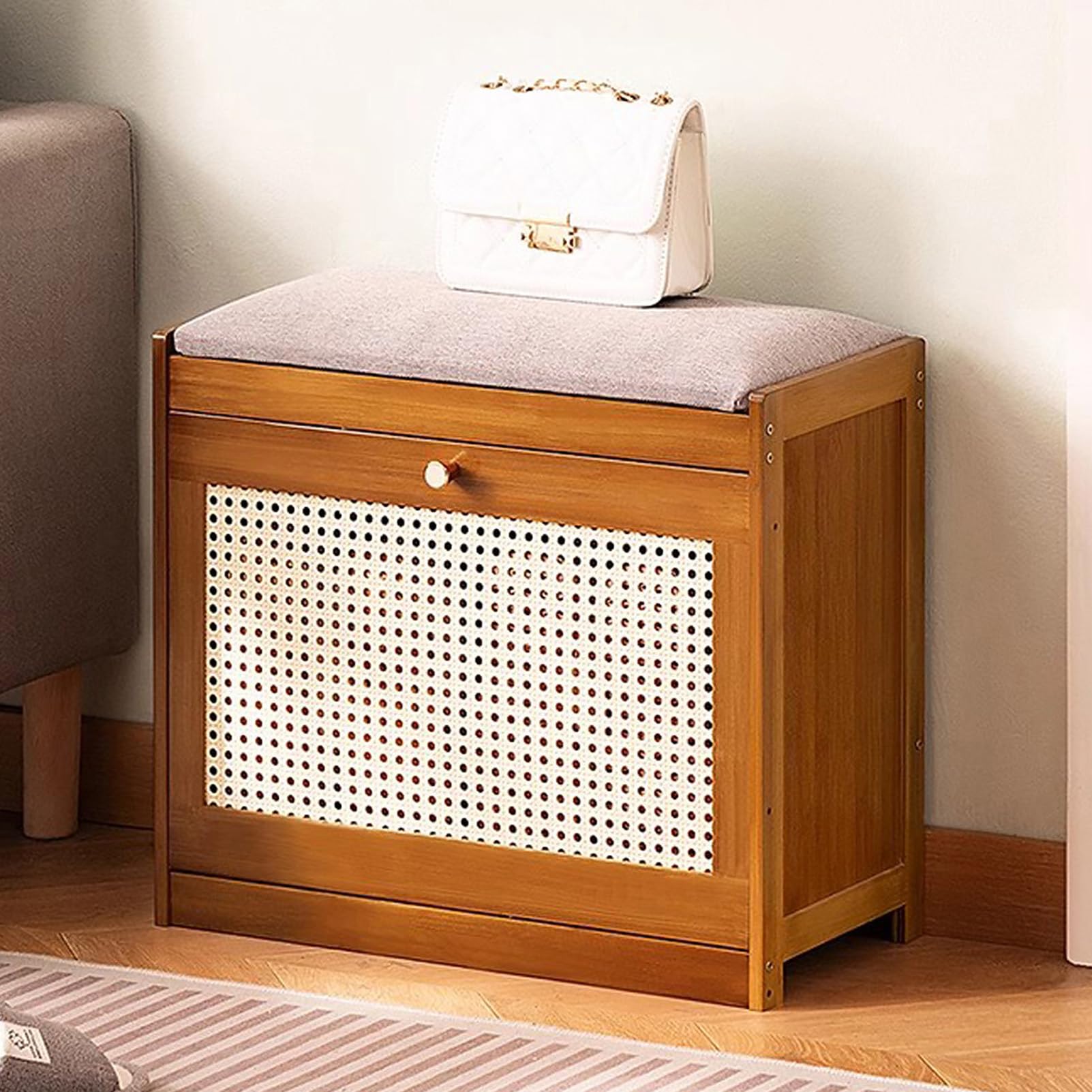 GDMDPTE Wooden 2-Tier Shoe Storage Bench with Padded Seat Entryway nizer Cabinet for Shoes Ideal for Hallway Bedroom and Closet - Stylish & Functional Home Fur