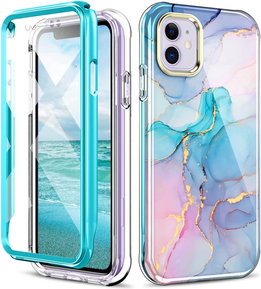 DT Series Case for iPhone 11 Case Built with Screen Protector, Lightweight and Stylish Full Body Shockproof Protective Rugged TPU Case for Apple iPhone 11 6.1inch（Marble）