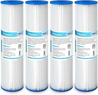 Membrane Solutions 5 Micron Pleated Polyester Sediment Water Filter 10"x2.5" Replacement Cartridge Universal Whole House Pre-Filter Compatible with W50PE, WFPFC3002, SPC-25-1050, FM-50-975 - 4 Pack