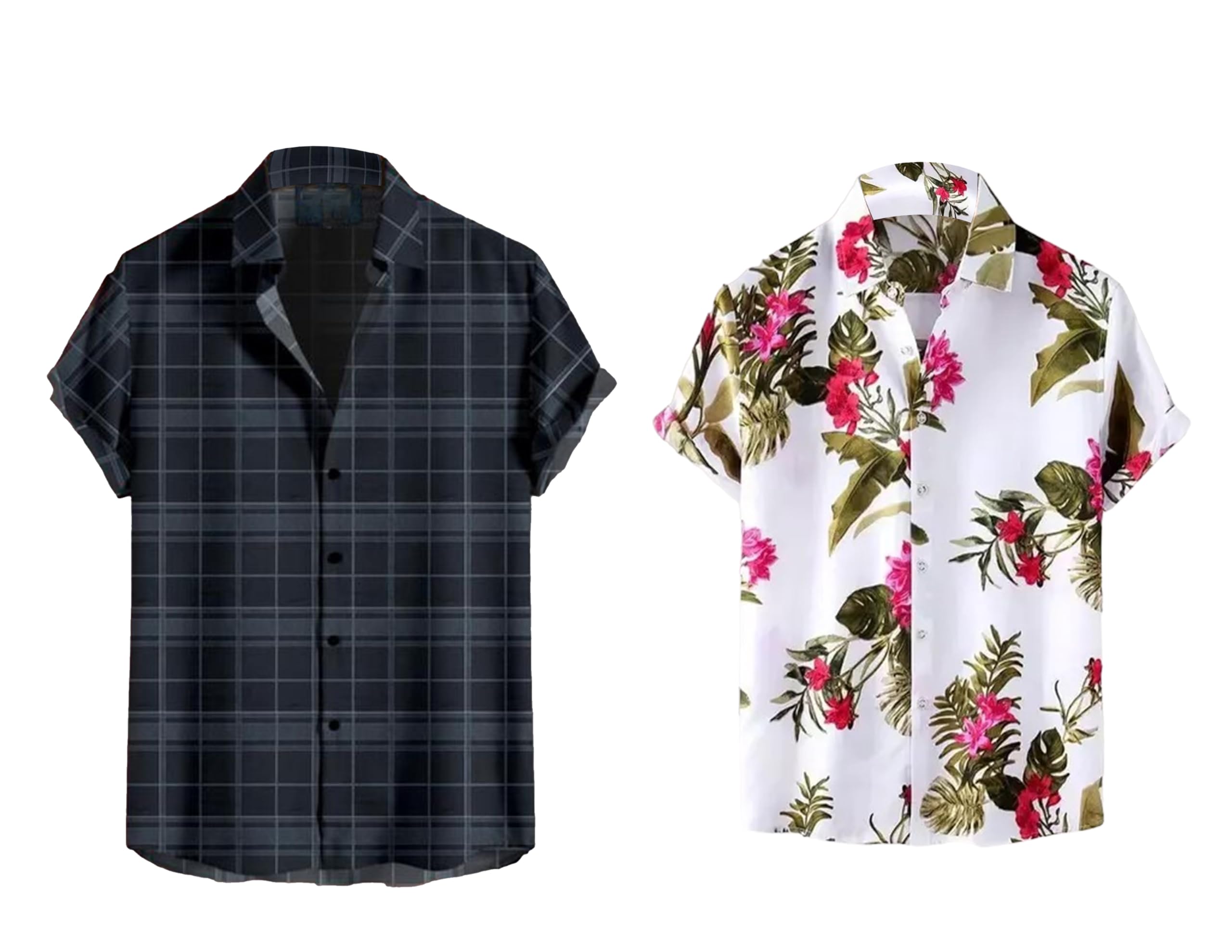 NeupogenMen's Printed Lycra Classic Collar Short Sleeve Regular Fit Casual Shirt Pack of 2 (M_E_7678779)