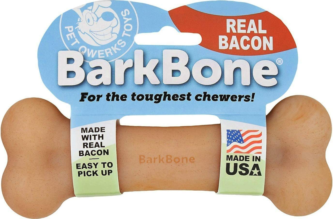 Pet QwerksReal Bacon Infused BarkBone - Durable Toys for Aggressive Chewers, Tough Indestructible Extreme Power Chewer Bones | Made in USA, for Large Dogs Up to 80 Pounds (BBB1)