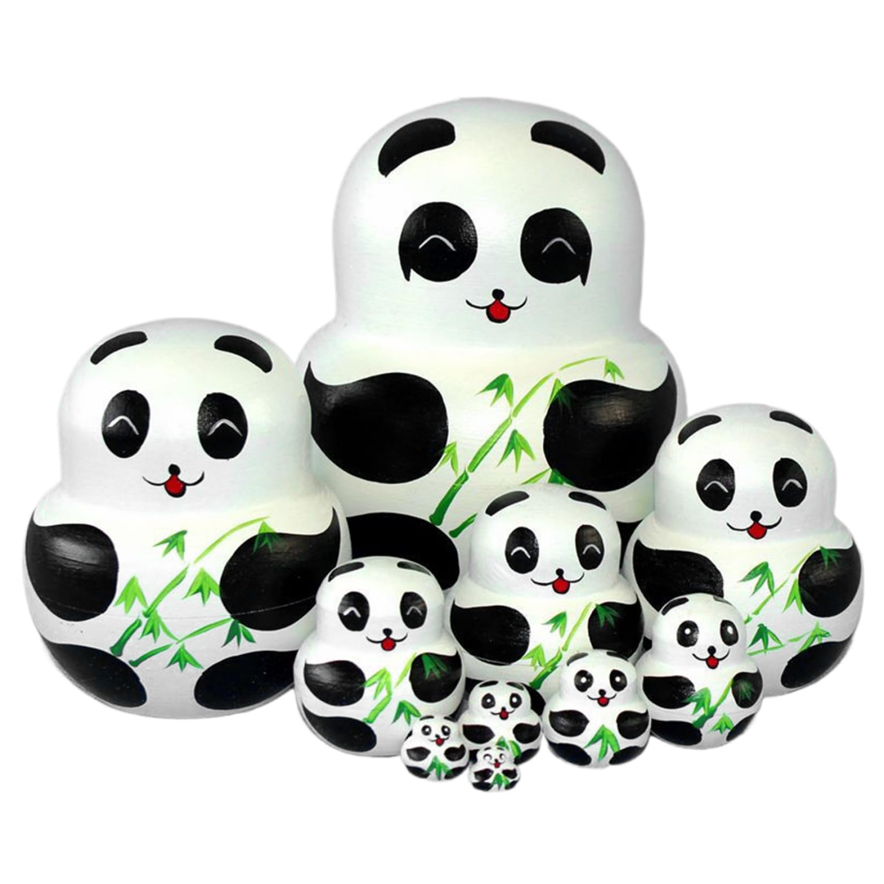 10 pièces poupées gigognes, poupée Matryoshka Design Panda Dessin animé Mignon avec Motif de Bambou poupées gigognes Russes en Bois pour Les Enfants