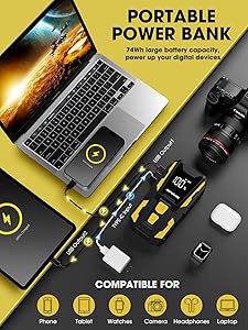 DBPOWER 5000A Jump Starter, 74Wh Car Battery Jump Starter for Up to 10.0L Gas and 8.0L Diesel Engine, 12V Portable Jump Box Battery Pack with Display, LED Light, Jumper Cables, and Storage Case