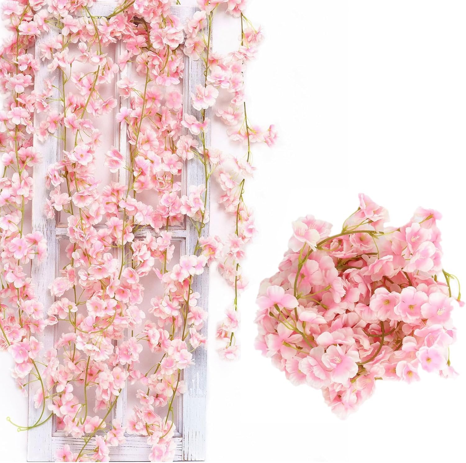 2Pcs 180cm Pink Artificial Cherry Blossom Garland Vines, Artificial Hanging Creeper Fake Floral Garland, Lifelike Cherry Blossom Vine for Indoor Outdoor Bedroom Wedding Arch Wall Home Ceremony Decor-image-7