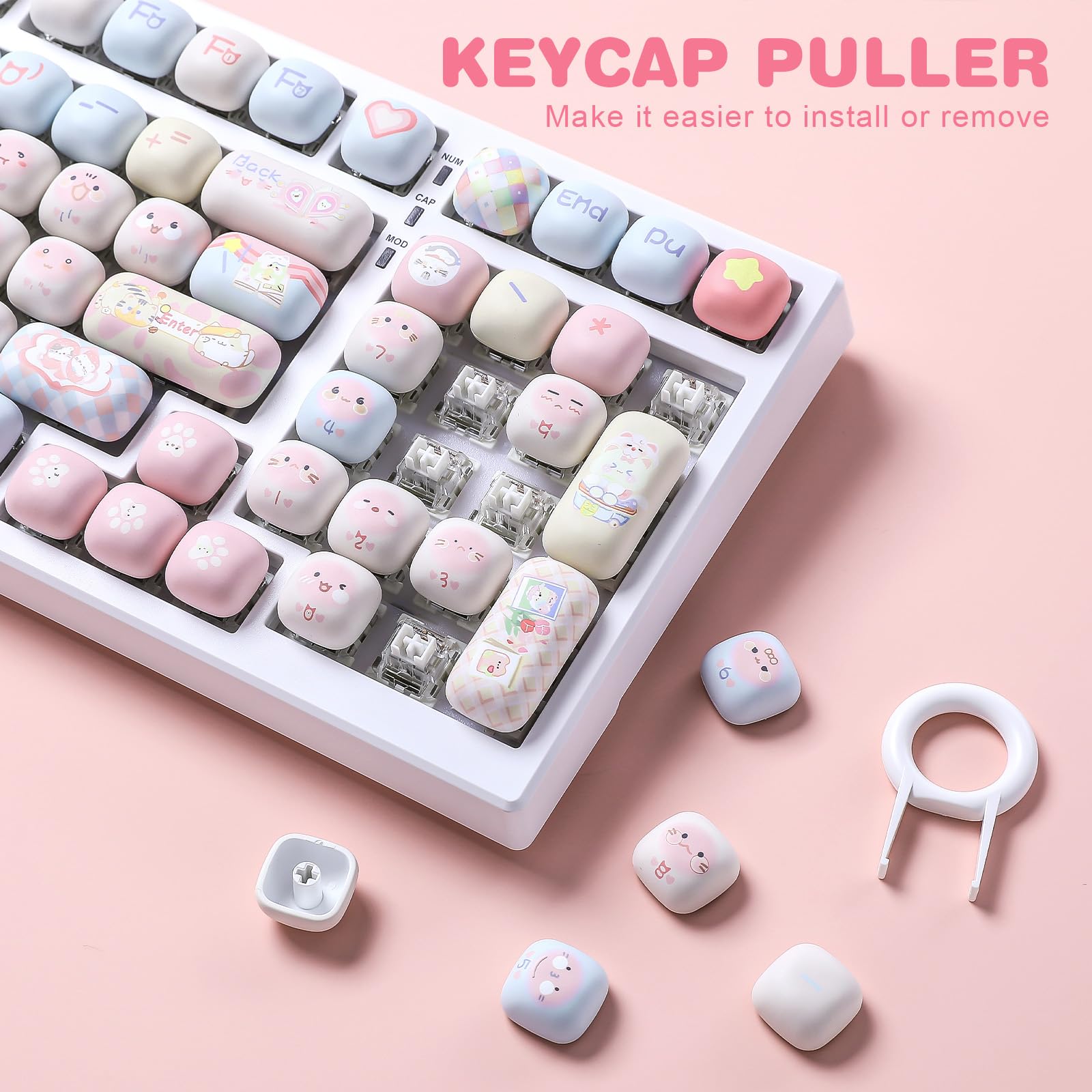 K2スフィア♡♡No.2049 Amazon.com: YUNZII Cute Pink Kitten Custom Keycaps, 141 Keys Dye