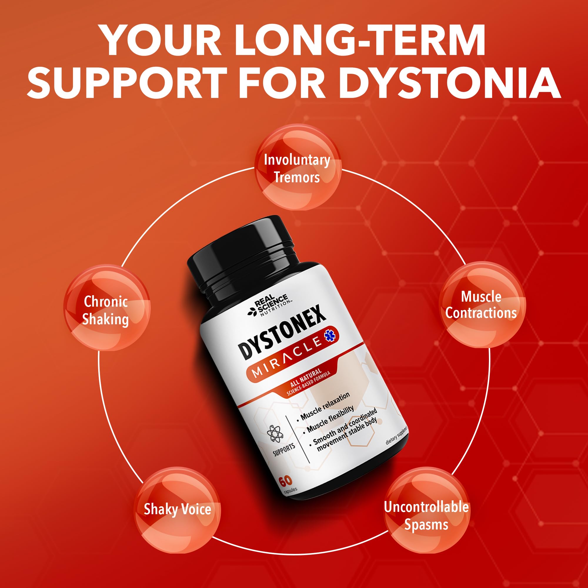 Real Science Dystonex - Dystonia Support Supplement for Tremors, Muscle Contractions & Spasms – Muscle Relaxer Pills with Vinitrox & GABA for Nerve Support & Blood Circulation – Made in USA, 60 Caps — Amazon image 3
