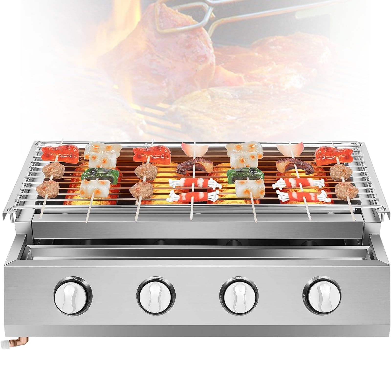 4-palnikowy grill gazowy na propan, steki, przenośny grill gazowy LPG, zewnętrzny grill gazowy kempingowy, niezależnie sterowany, kuchenka do grillowania na piknik kempingowy