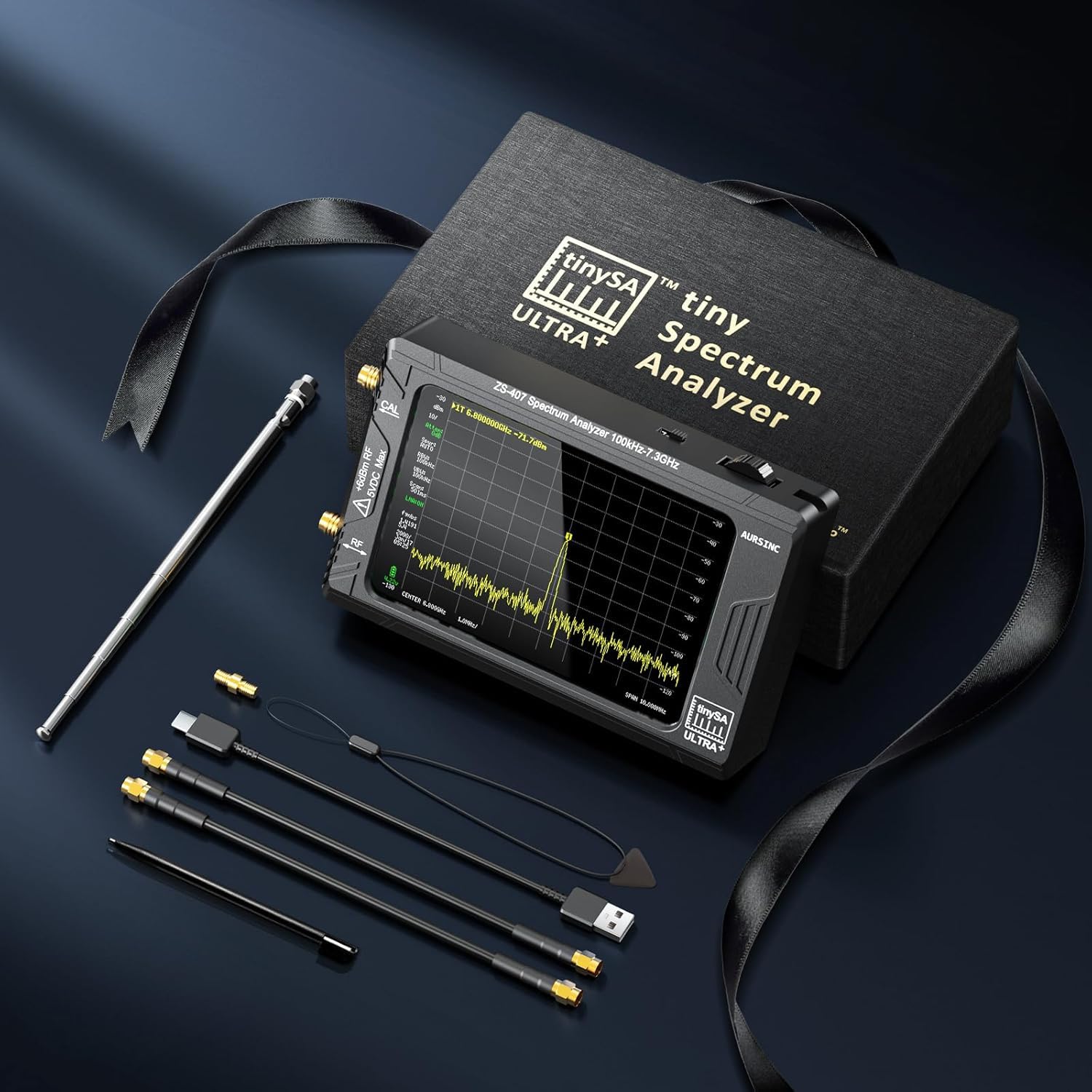 AURSINC Tinysa Ultra+ ZS407 - Analizzatore di spettro, 4,0 pollici, 100 kHz-7,3 GHz, Tinysa Handheld, generatore di segnale RF 2 in 1 da 100 kHz a 900 MHz, ingresso MF/HF/VHF/UHF, HW V0.5.4