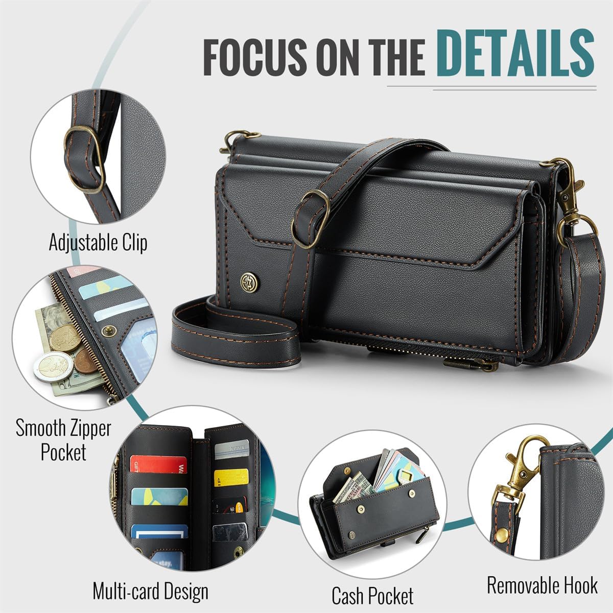 Wallet Case Compatible with Samsung Galaxy S10 Plus 6.4" RFID Blocking 10-Card Holder PU Leather Magnetic Snap Shoulder Strap Zipper Pocket Phone Case Fit for Samsung Galaxy S10 Plus (Black)