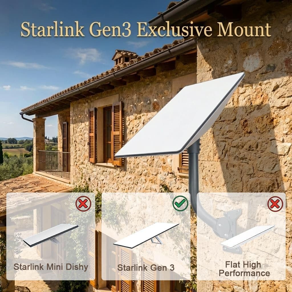 Mount for Starlink Gen 3, Adjustable Wall Roof Mount Kit with Metal Pipe Adapter, Weatherproof & Rust-Resistant, Compatible with V3 Standard Starlink Dish (Gray)