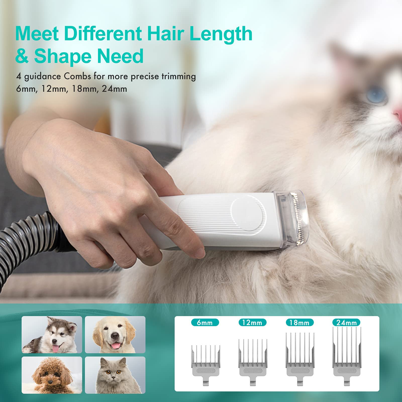 Actualice el Kit de Aseo para Mascotas 5 en 1 Aspirador de Pelo para Mascotas con Maquina Cortar Pelo Perros, Cepillo para el Cuidado de Mascotas, Peine para Adelgazar, Cepillo de Limpieza