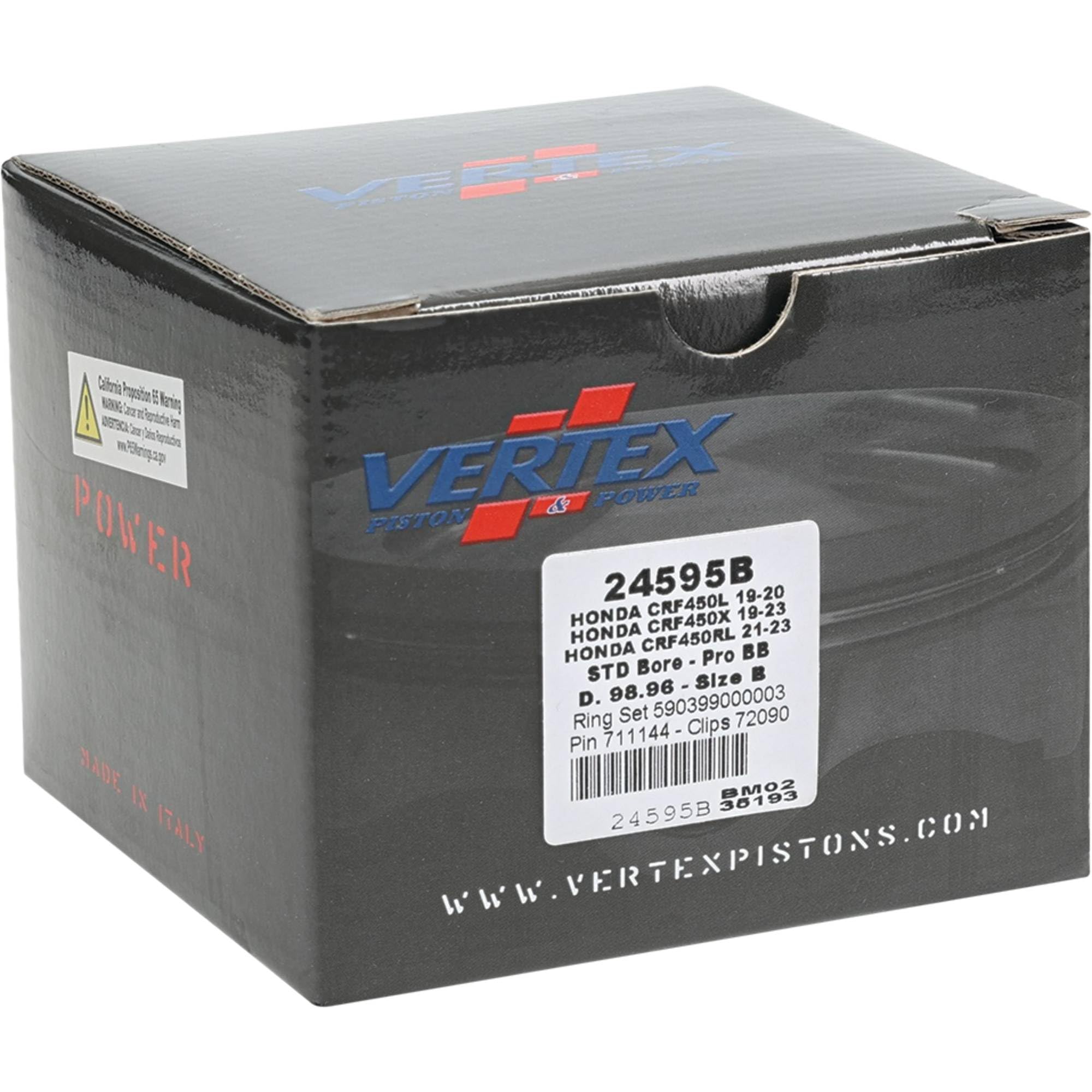Vertex 24595B - Kit de pistón forjado de gran diámetro compatible con/repuesto para Honda CRF 450 L 2019-20, CRF 450 RL 2021-25, CRF 450 X 2019-25 99 mm de diámetro del cilindro, diámetro del pistón