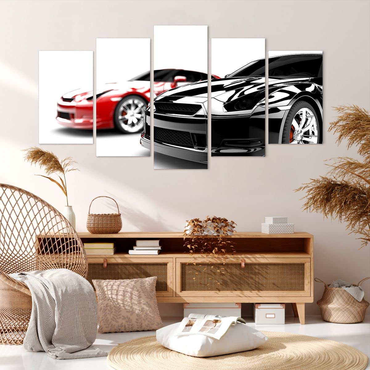 Cuadros Decoracion Salon Coches deporte elegancia Lienzos decorativos 160x85cm Cuadro Sobre Lienzo Moderno Dormitorio Cuadros Pared Imágenes Tríptico 5 Piezas Wall Art Prints Grande XXL EA160x85-2390