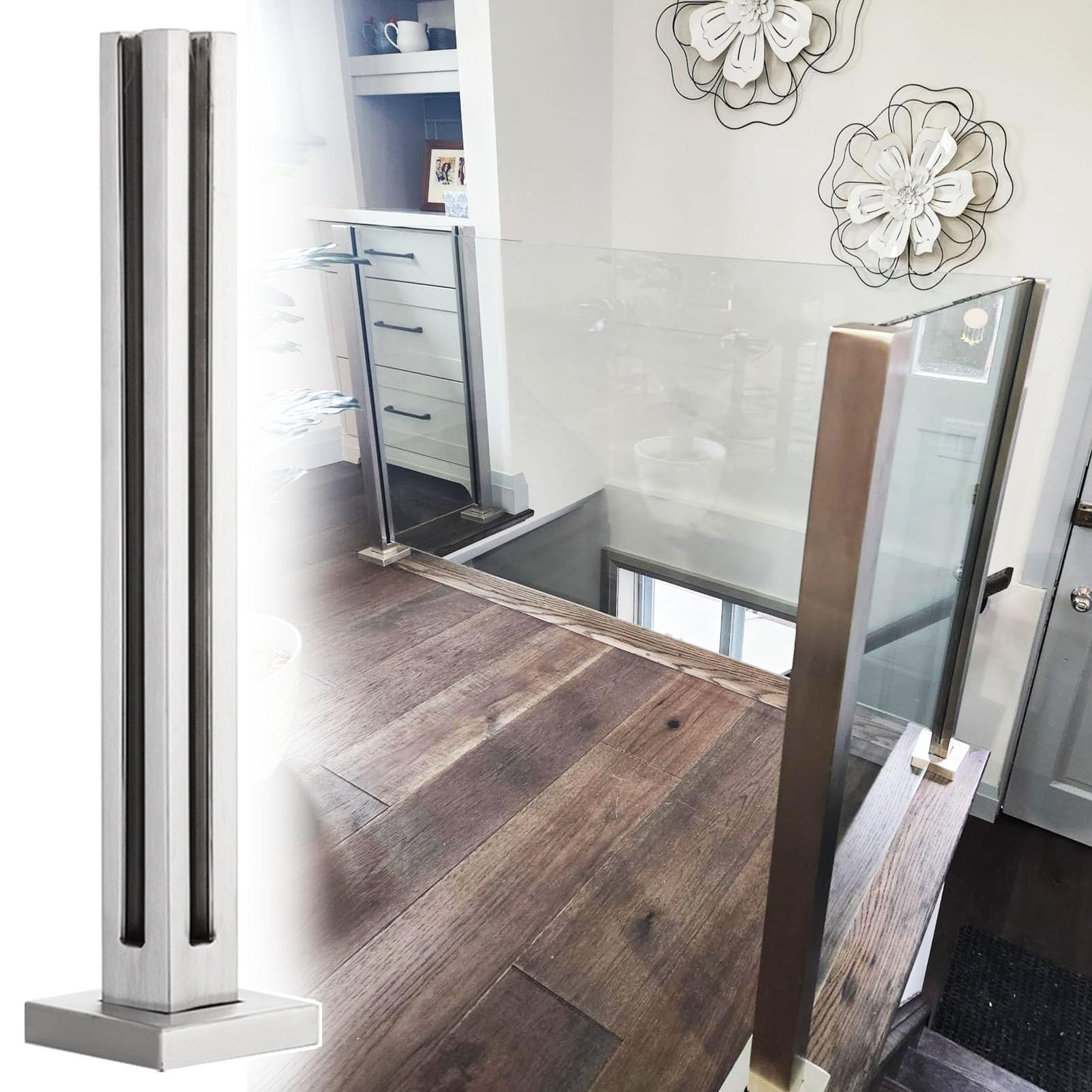 Poteau garde-corps verre acier inoxydable 304 finition saphir