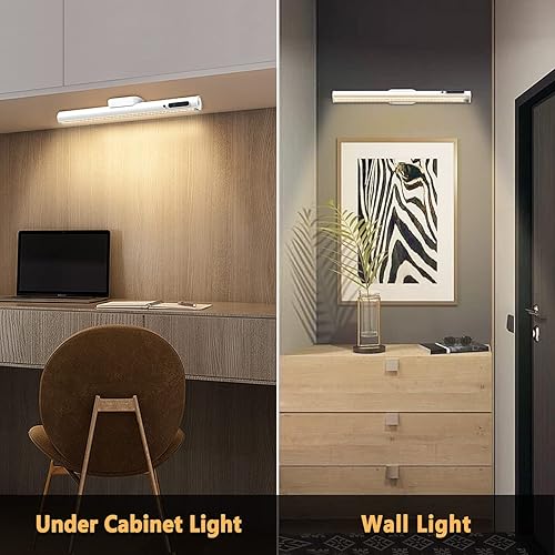 Miniatura 6 de Hapfish Tira de luces de pared que funcionan con pilas, barra de luz LED magnética recargable con control remoto, lámpara de escritorio regulable,