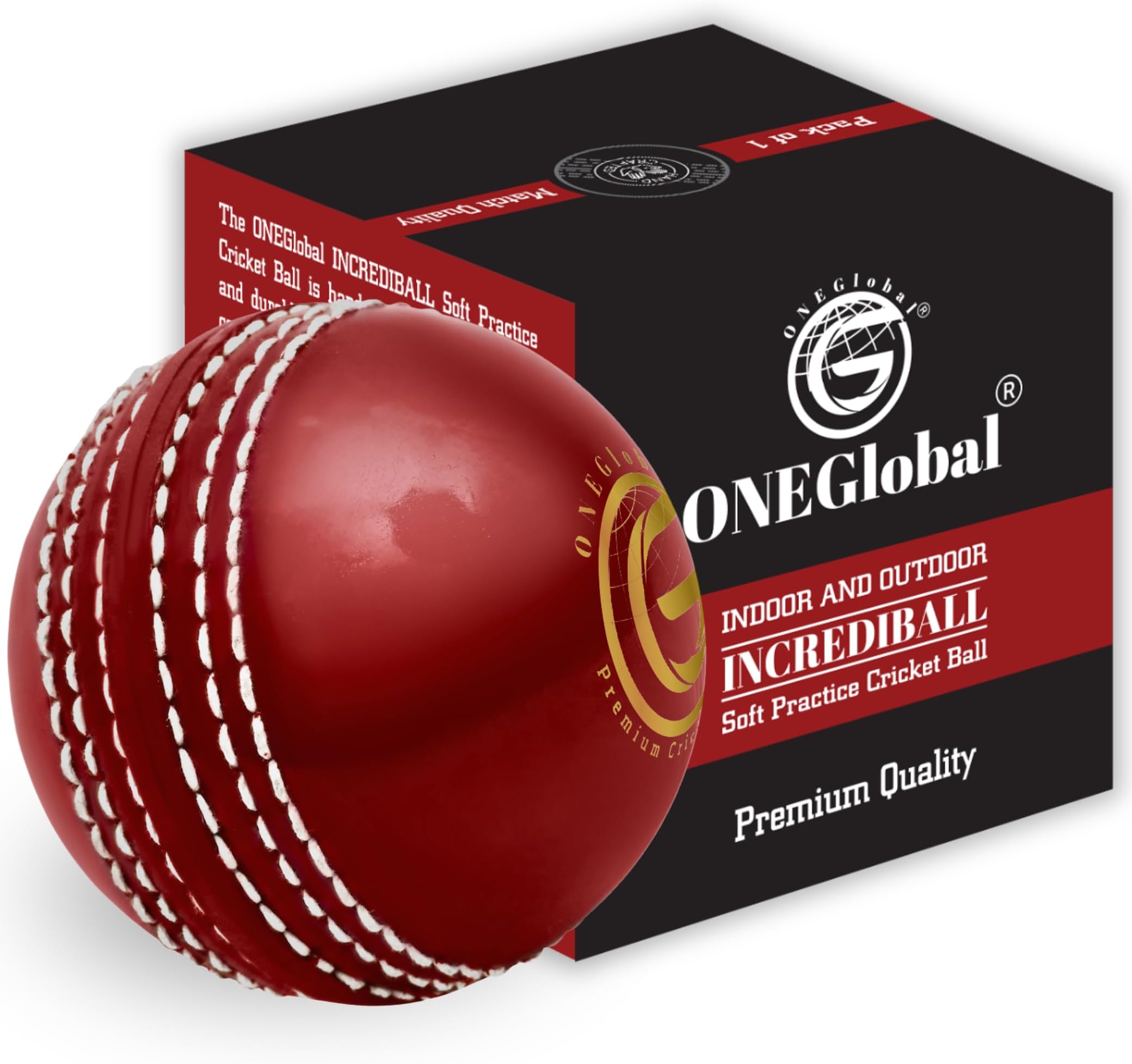 Incrediball Soft Practice Cricket Ball | Outdoor & Indoor Soft Rubber Cricket Ball With Core & Stitched Seam | For Honing Skills & Family Fun
