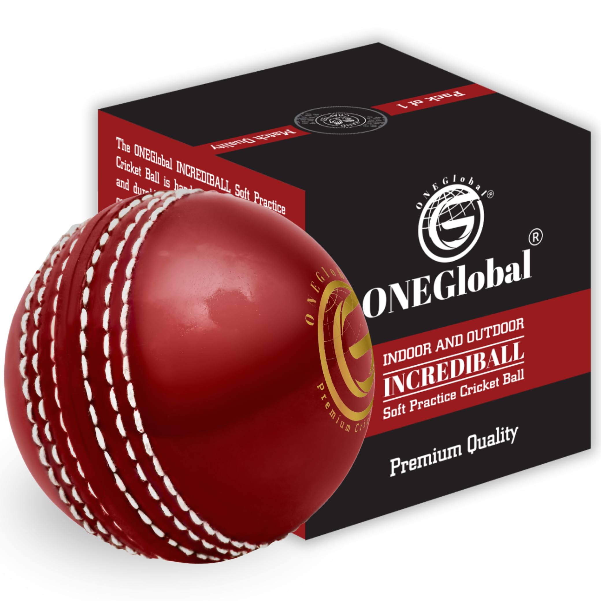 Soft Rubber Cricket Ball for Practice | Outdoor &amp; Indoor Practice Cricket Ball with Core &amp; Stitched Seam | Realistic Feel, True Bounce &amp; Swing for Practice, Honing Skills &amp; Family Fun